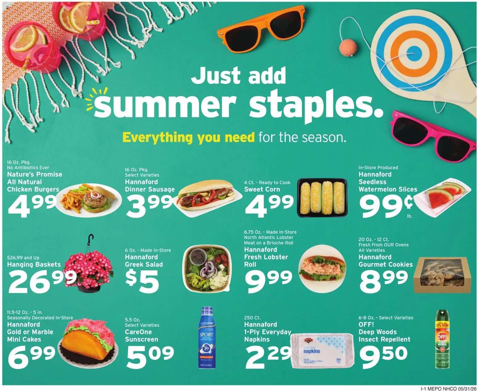 Hannaford Weekly Ad - valid from 31.05.2026 | Page: 9 | Products: Corn, Cookies, Sausage, Watermelon