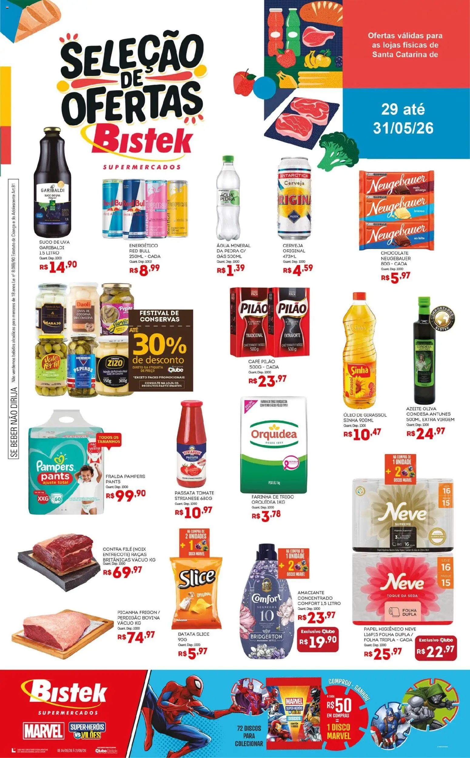 Bistek Supermercados Folheto - válido de 29.05.2026 | Página: 1 | Produtos: Farinha de trigo, Óleo, Cerveja, Café pilão