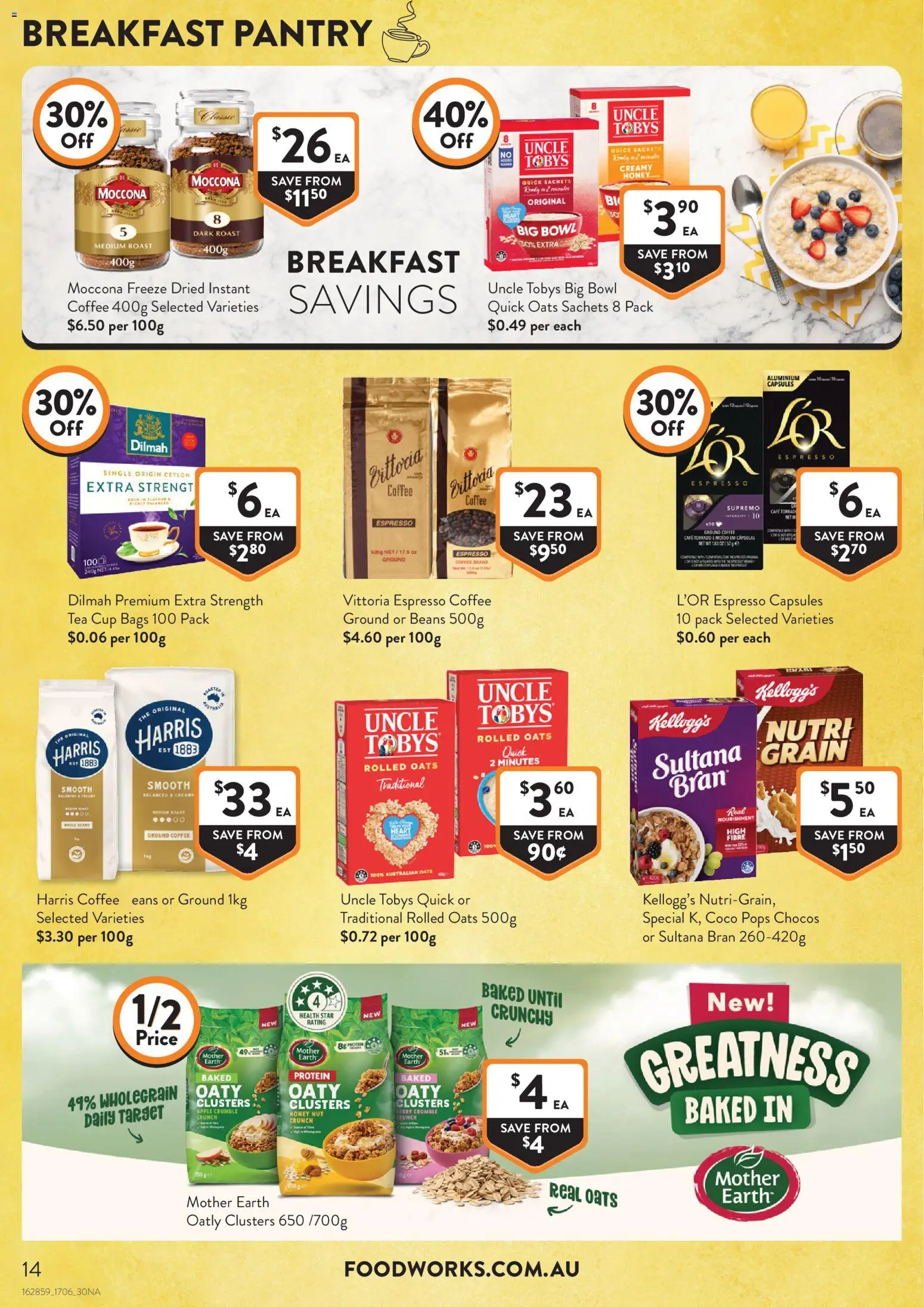 Foodworks catalogue - valid from 17.06.2026 | Page: 14 | Products: Honey, Tea, Oats, Moccona