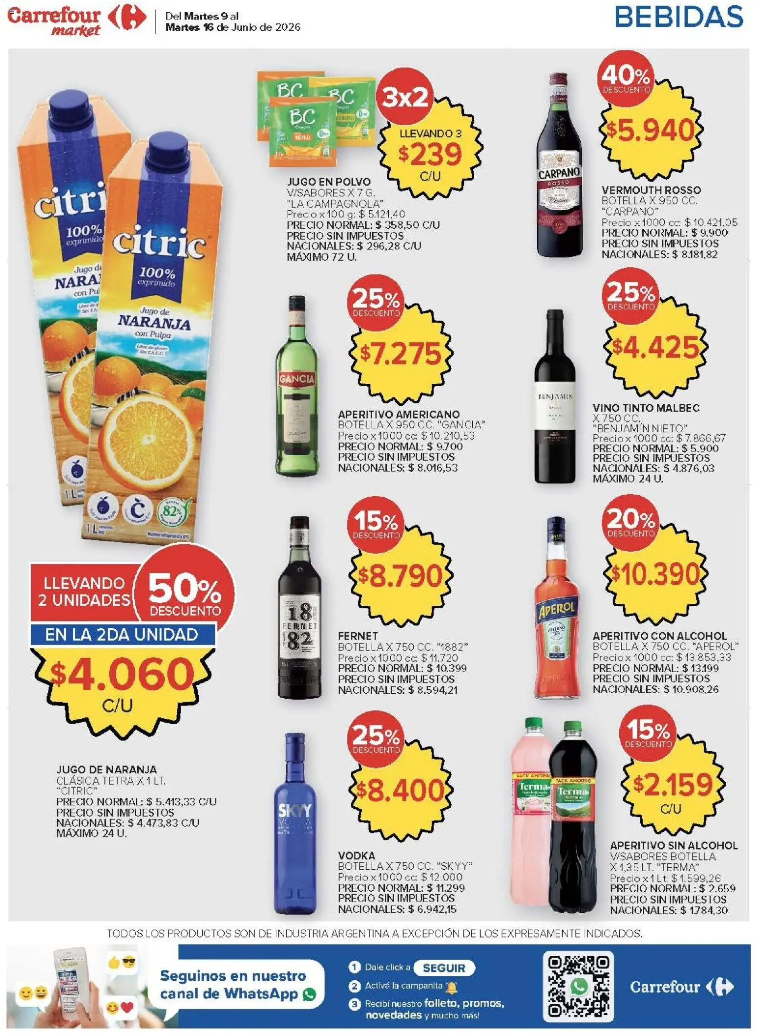 Carrefour ofertas │ válido desde el 09.06.2026 | Página: 54 | Productos: Botella, Fernet, Jugo, Vino