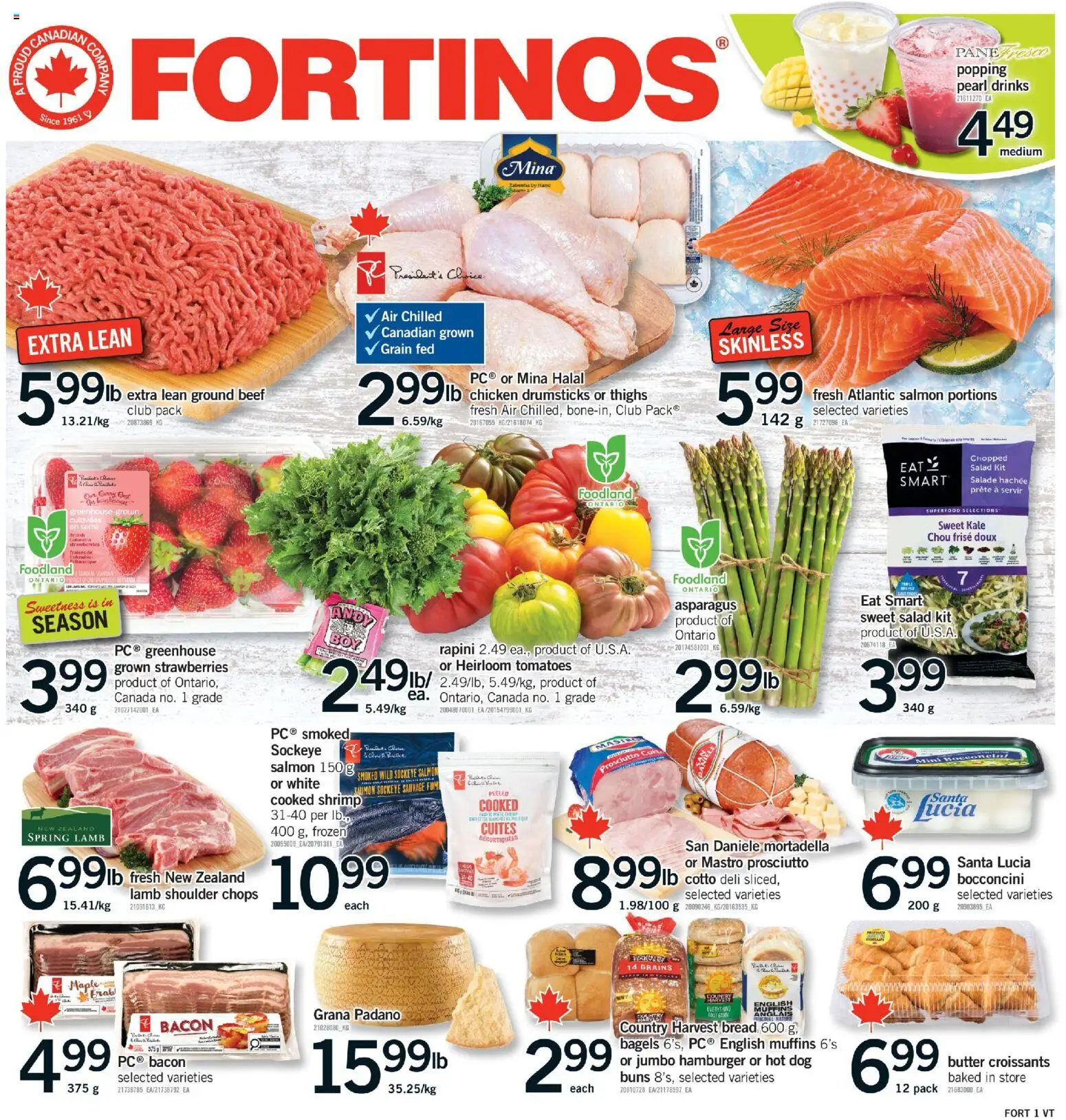 Fortinos flyer valid from 28.05.2026 | Page: 1 | Products: Beef, Strawberries, Salad, Chicken