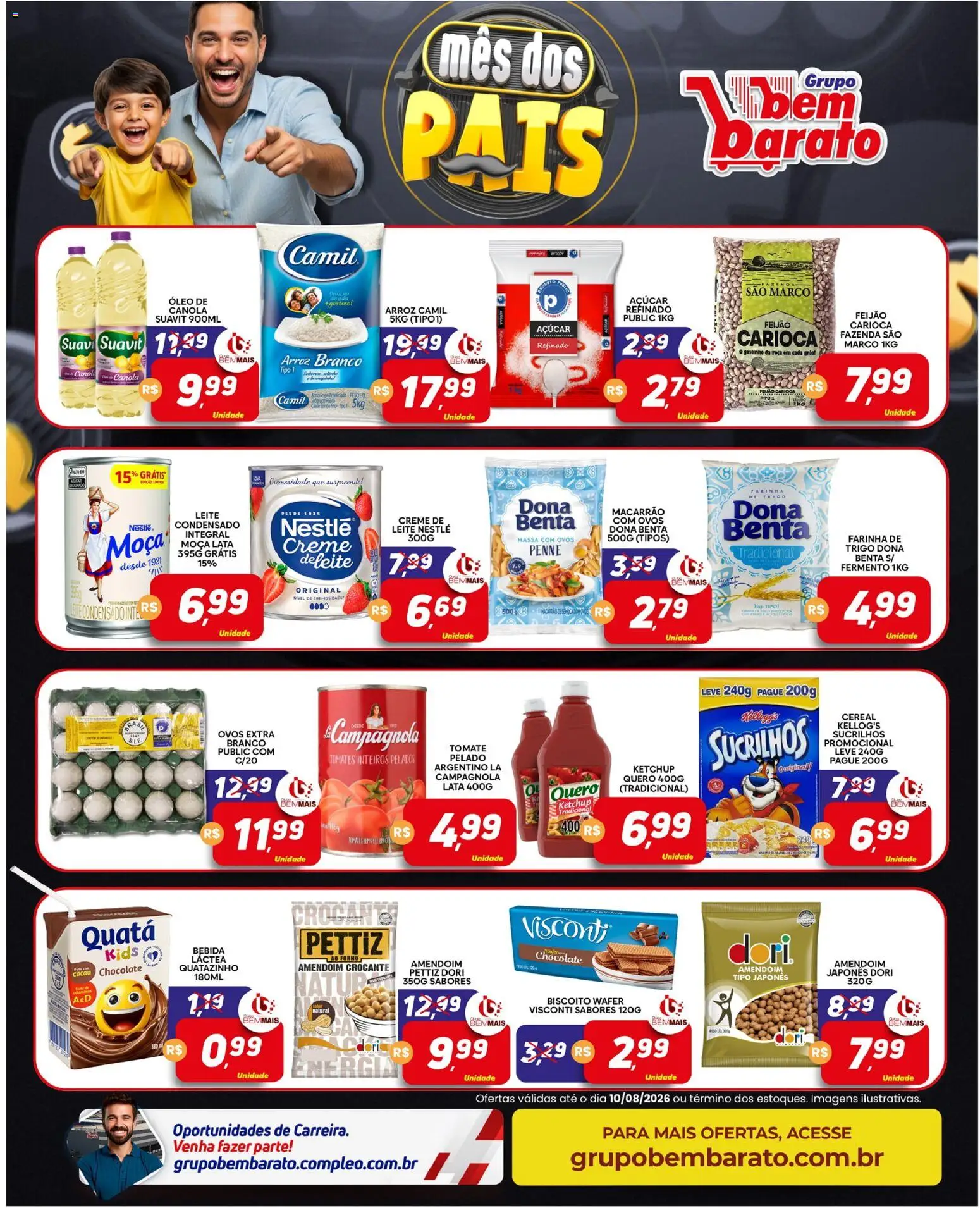 Supermercado Bem Barato Folheto - válido de 04/08/2026 | Página: 3 | Produtos: Feijão, Chocolate, Macarrão, Açúcar