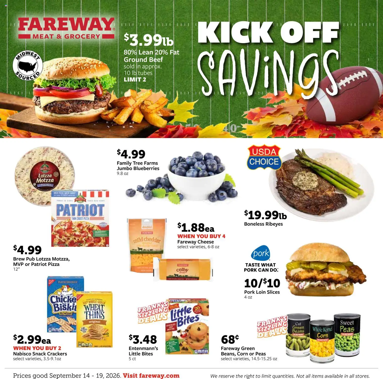 Fareway Weekly Ad - valid from 09/14/2026 | Page: 1 | Products: Crackers, Meat, Pizza, Beef