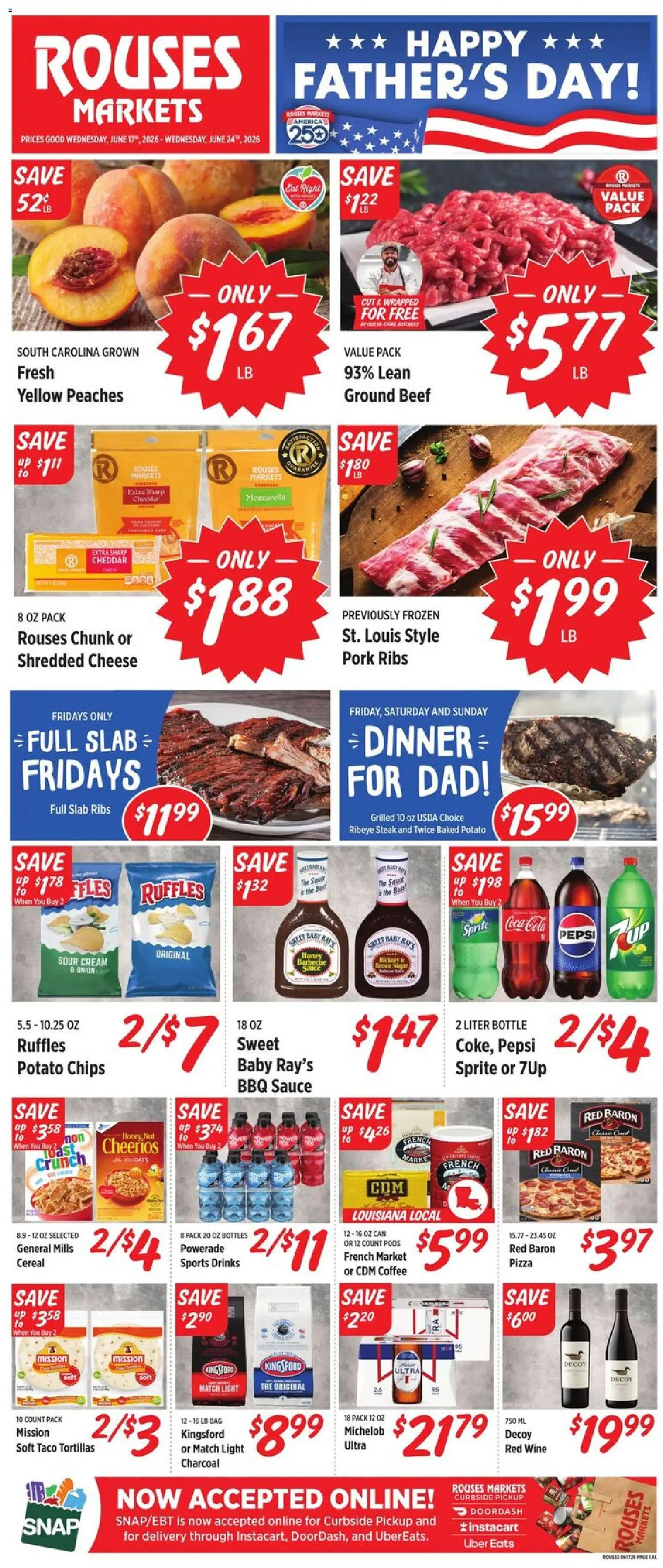 Rouses Weekly Ad - AL - valid from 17.06.2026 | Page: 1 | Products: Wine, Sour cream, Beef, Cream