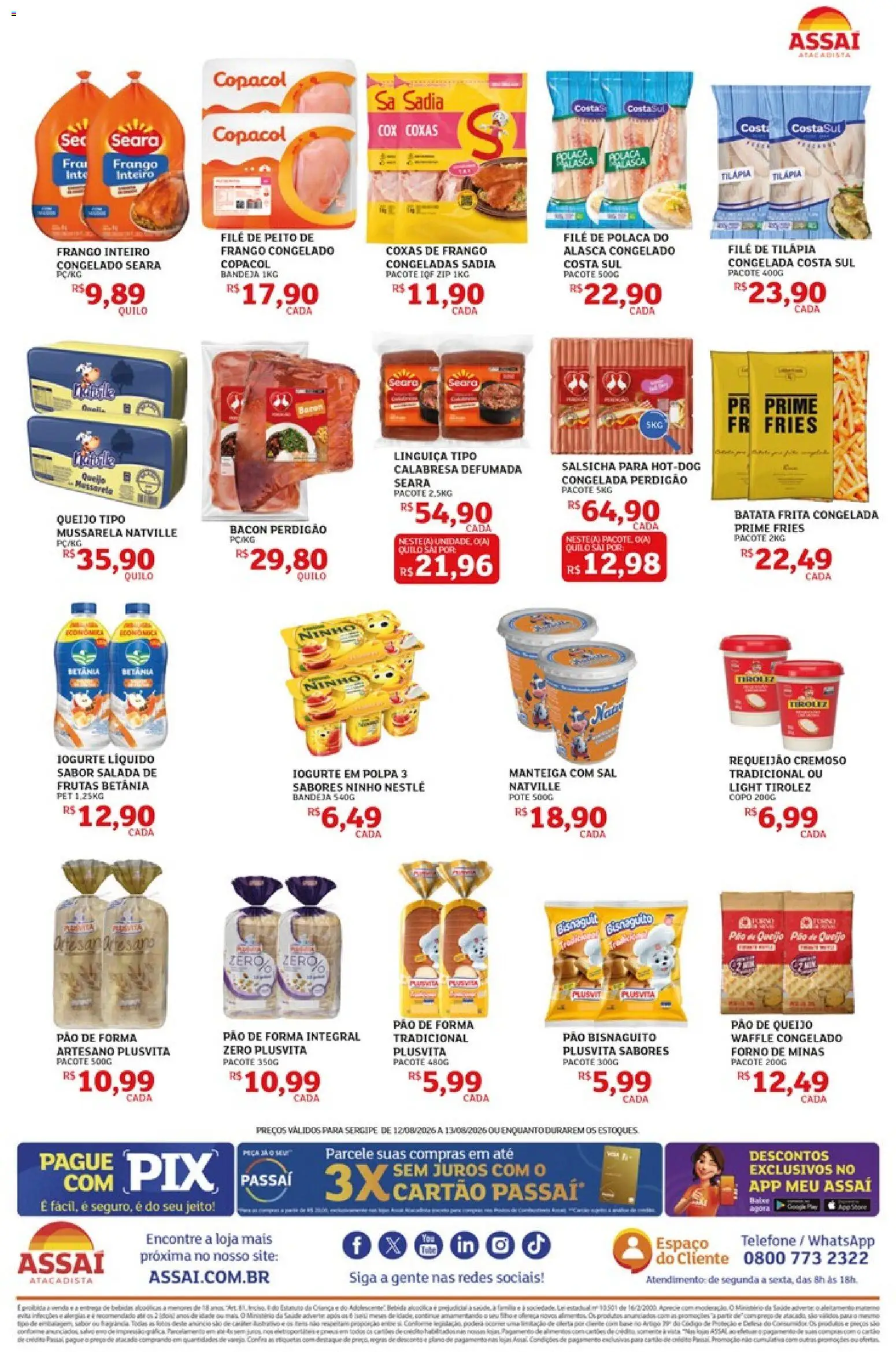 Assaí Atacadista Folheto - válido de 12/08/2026 | Página: 2 | Produtos: Frango inteiro, Pão, Telefone, Sal
