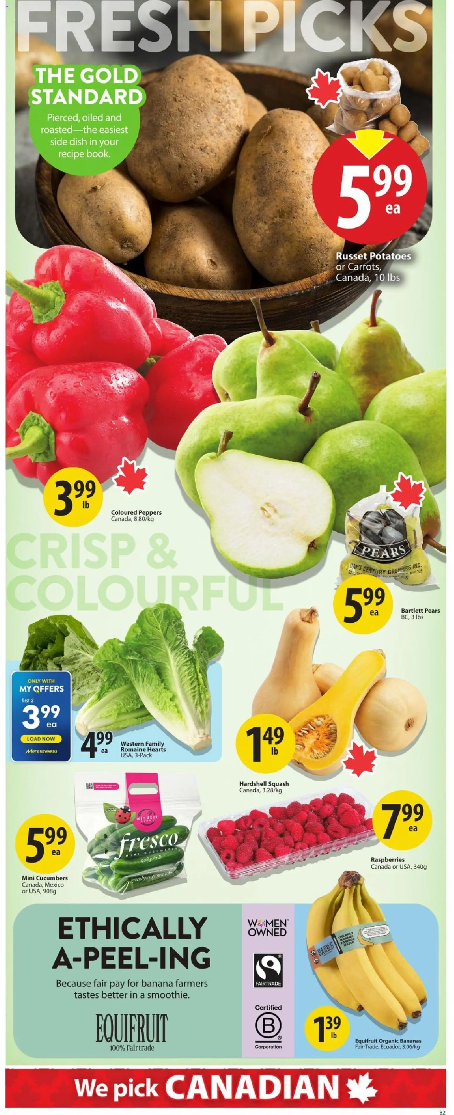 Save on foods flyer valid from Sep 10, 2026 | Page: 4 | Products: Cucumbers, Potatoes, Raspberries, Bananas
