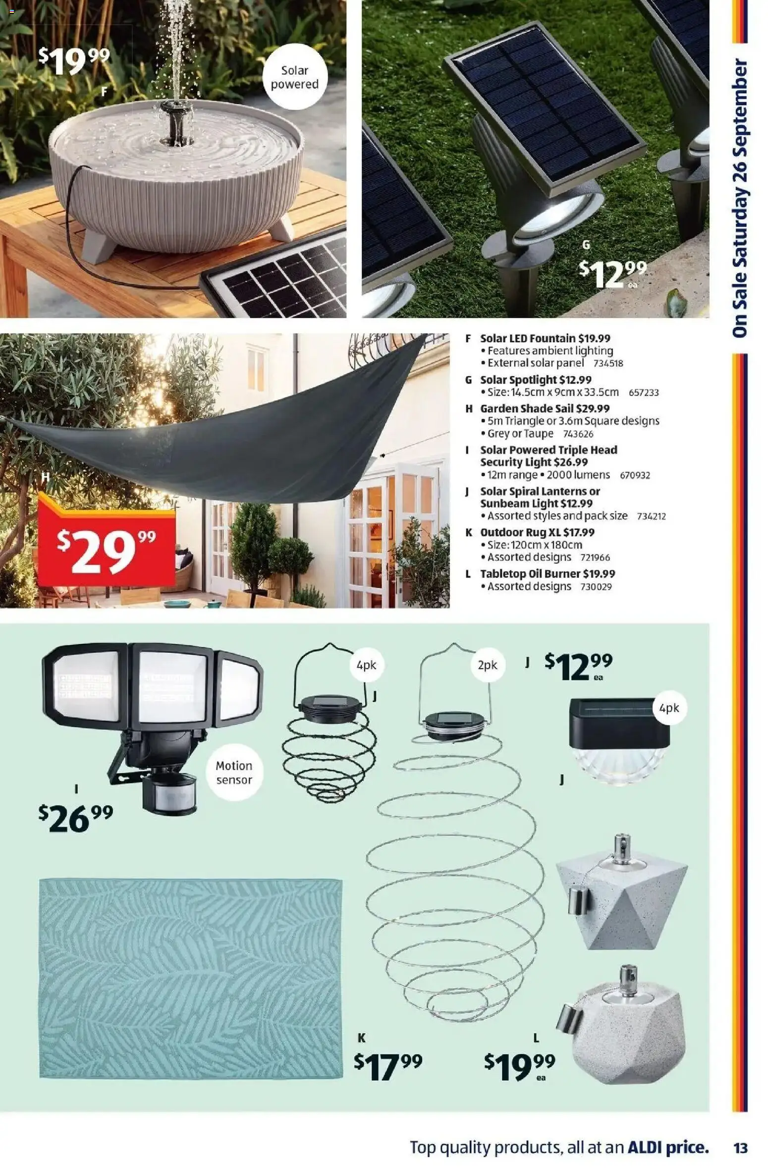 Aldi catalogue - valid from 23/09/2026 | Page: 13 | Products: Light, Oil, Fountain, Lighting