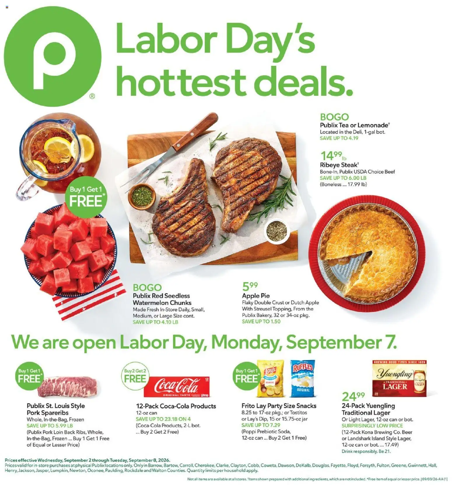 Publix Weekly Ad - valid from 09/02/2026 | Page: 1 | Products: Beer, Watermelon, Apple Pie, Snacks
