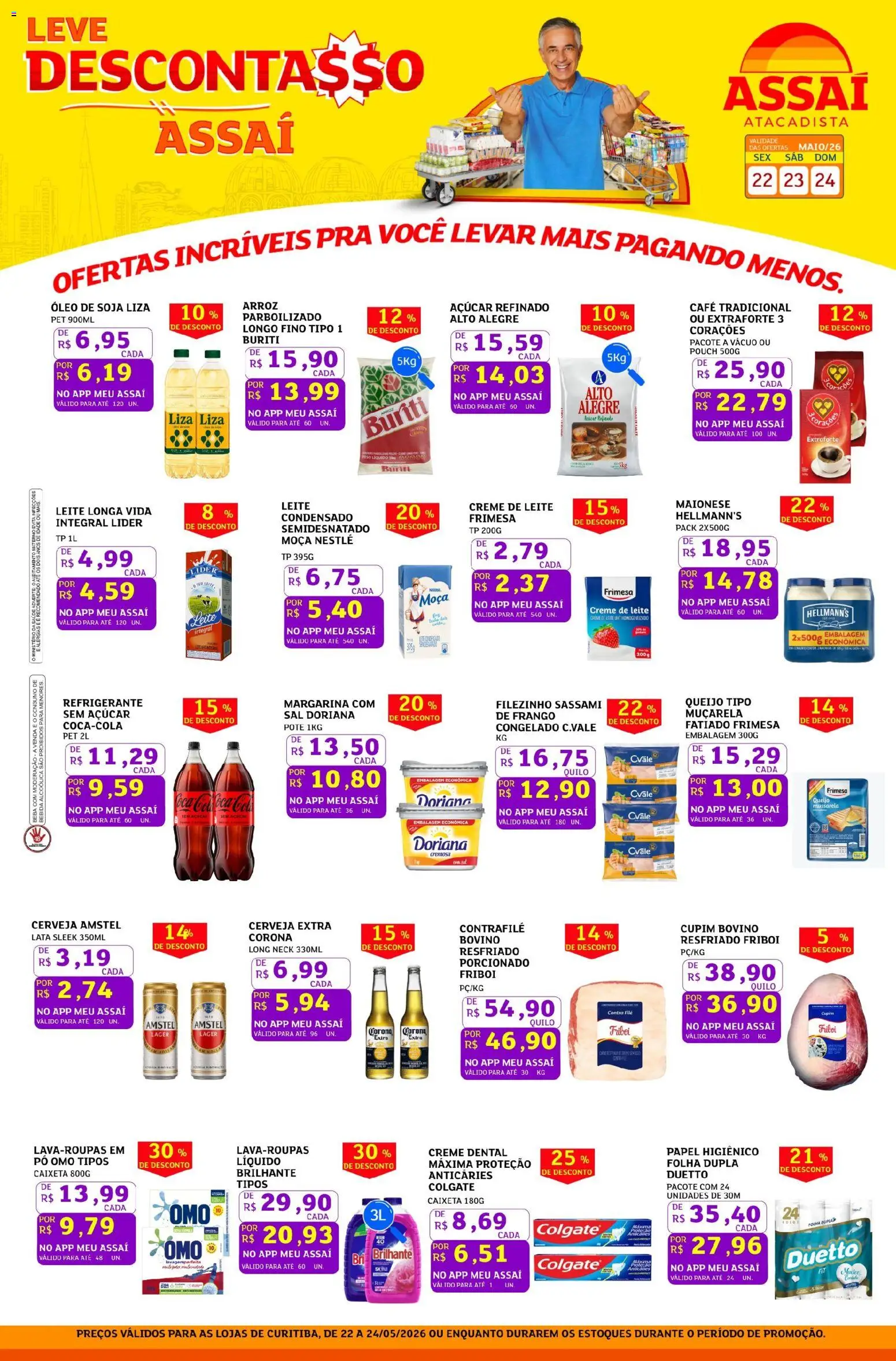 Assaí Atacadista Folheto - válido de 22.05.2026 | Página: 1 | Produtos: Leite, Arroz, Frango, Creme dental