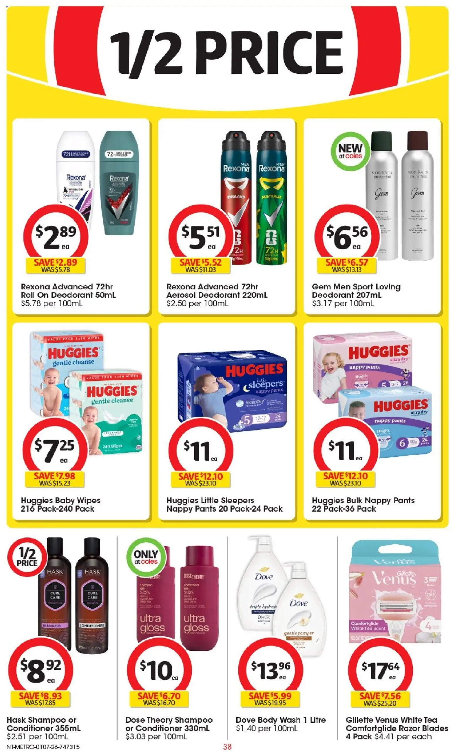 Coles catalogue - valid from 01/07/2026 | Page: 38 | Products: Gem, Shampoo, Conditioner, Deodorant