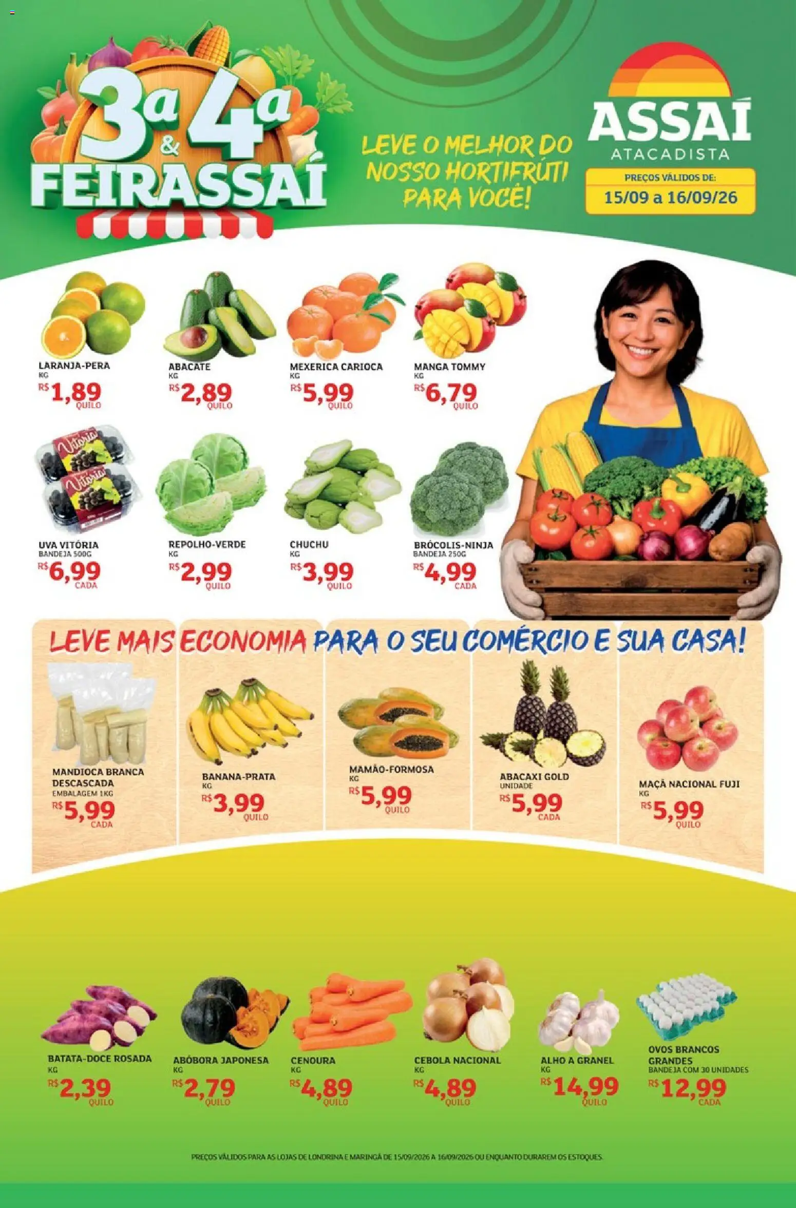 Assaí Atacadista Folheto - válido de 15/09/2026 | Página: 1 | Produtos: Alho, Mandioca, Uva, Ovos