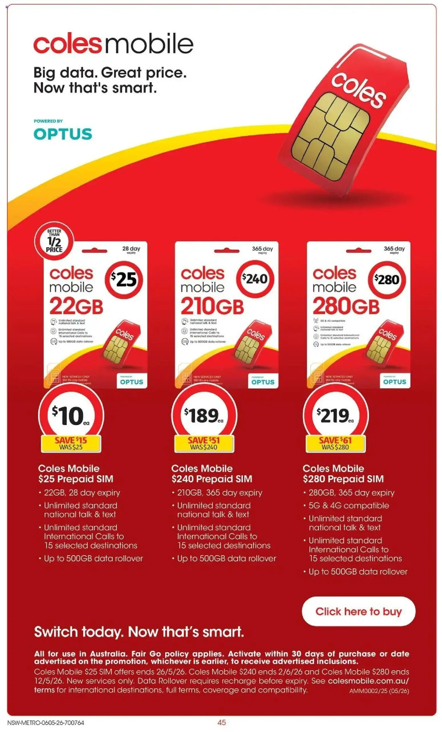 Coles catalogue - valid from 05.05.2026 | Page: 45 | Products: Date, Mobile