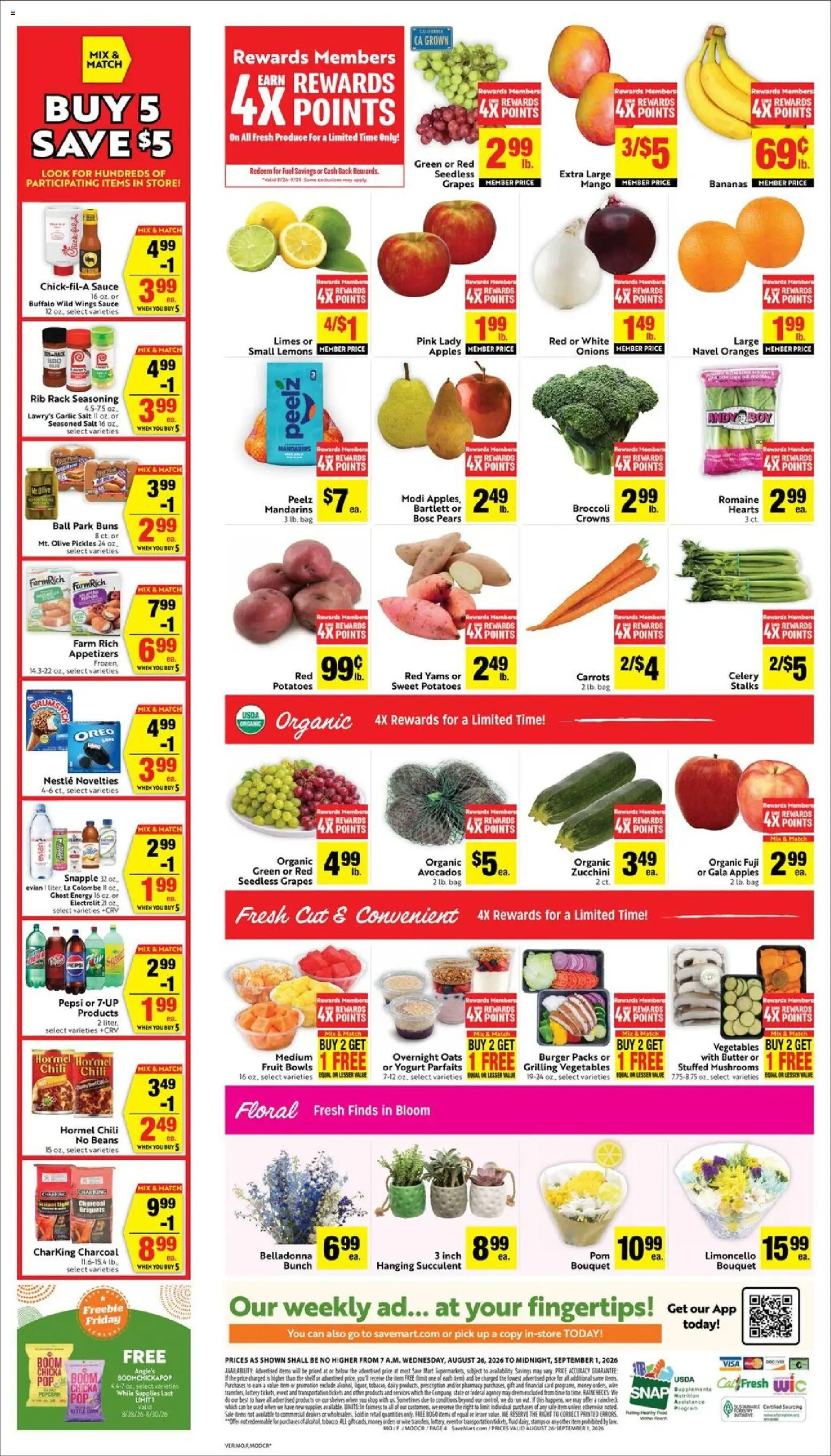 Save Mart Weekly Ad - valid from 08/26/2026 | Page: 4 | Products: Zucchini, Crowns, Wine, Grapes