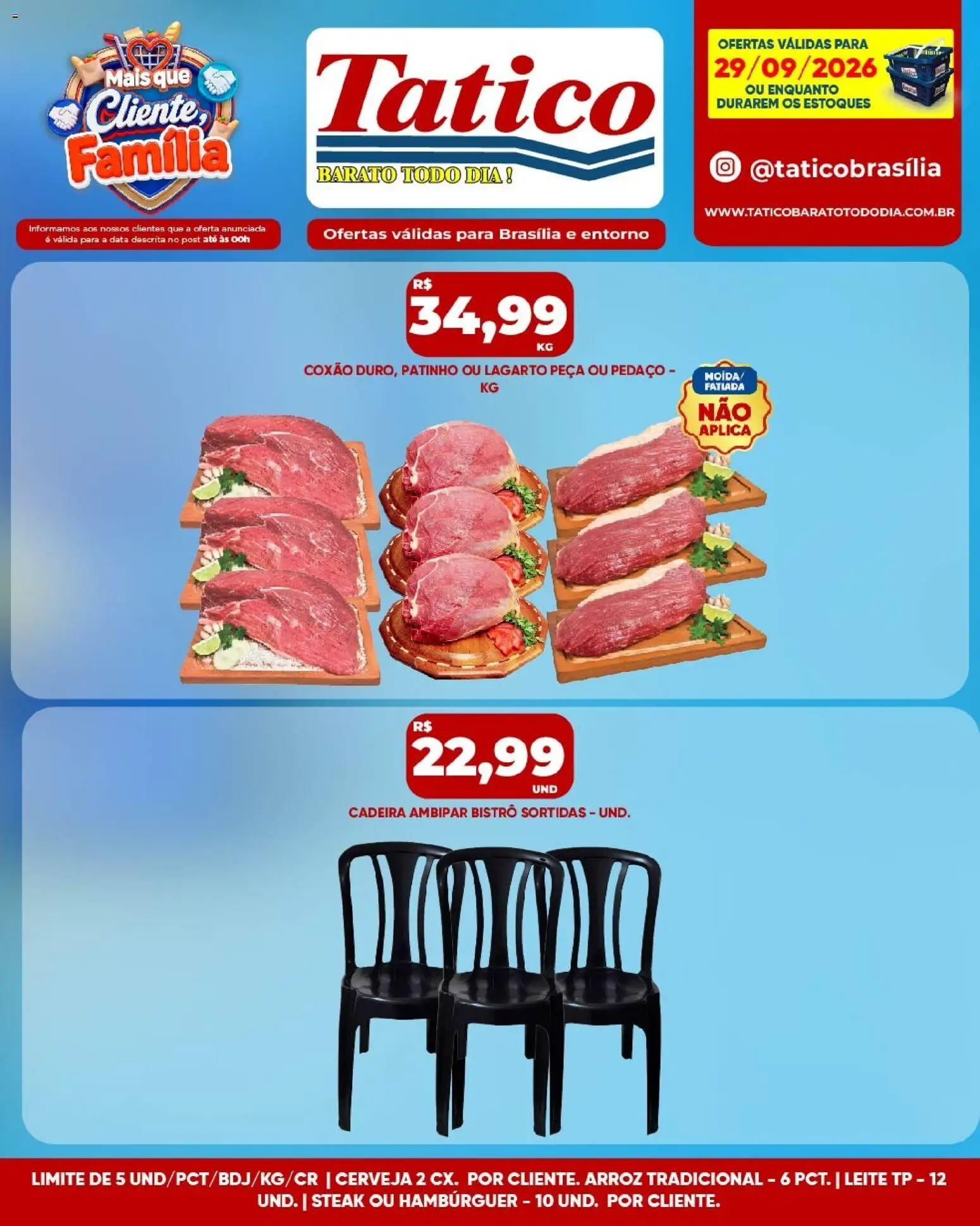 Tatico Folheto - válido de 29/09/2026 | Página: 13 | Produtos: Cadeira, Leite, Arroz, Hambúrguer