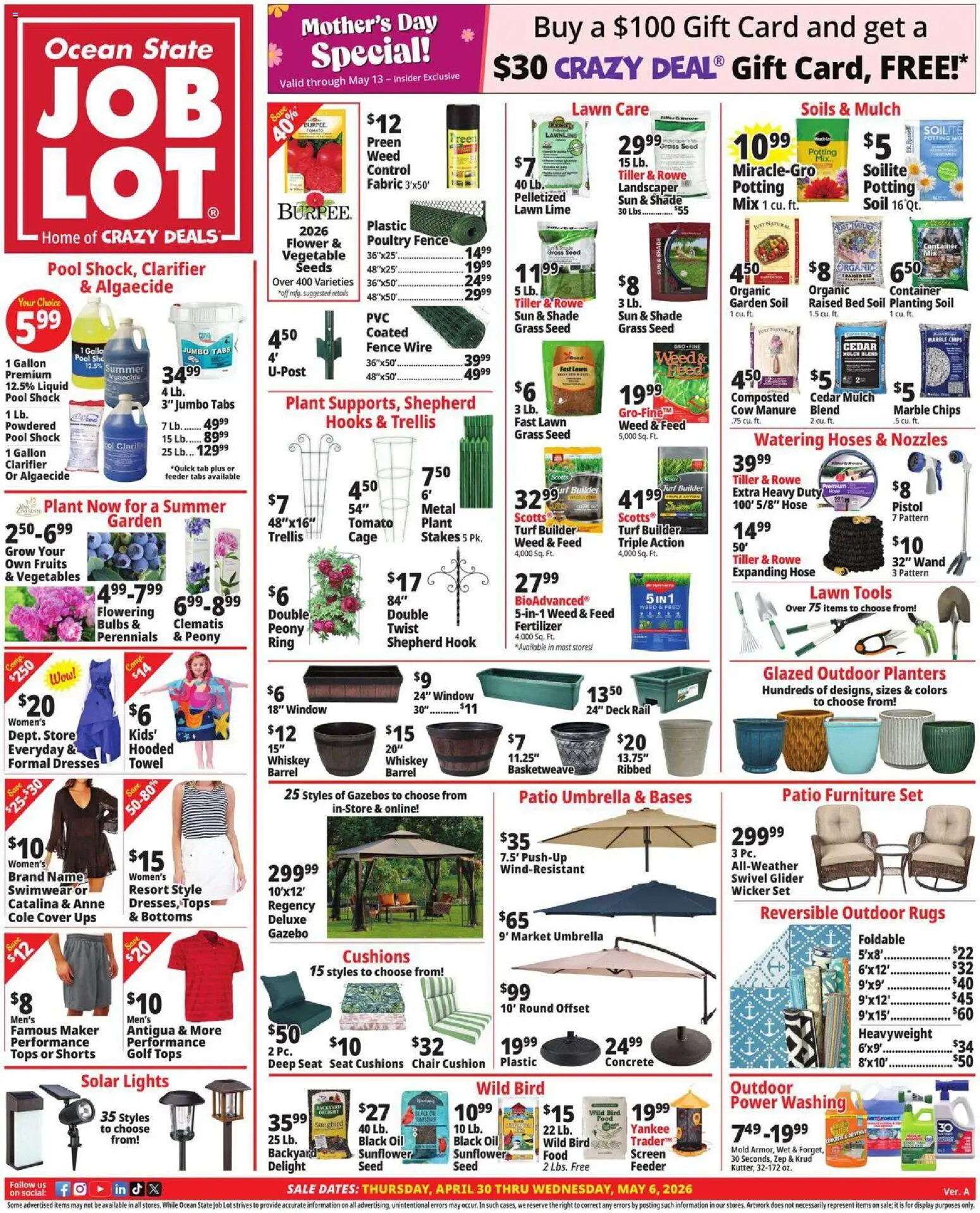 Ocean State Job Lot Weekly Ad - valid from 30.04.2026 | Page: 1 | Products: Bed, Wire, Tiller, Cushion