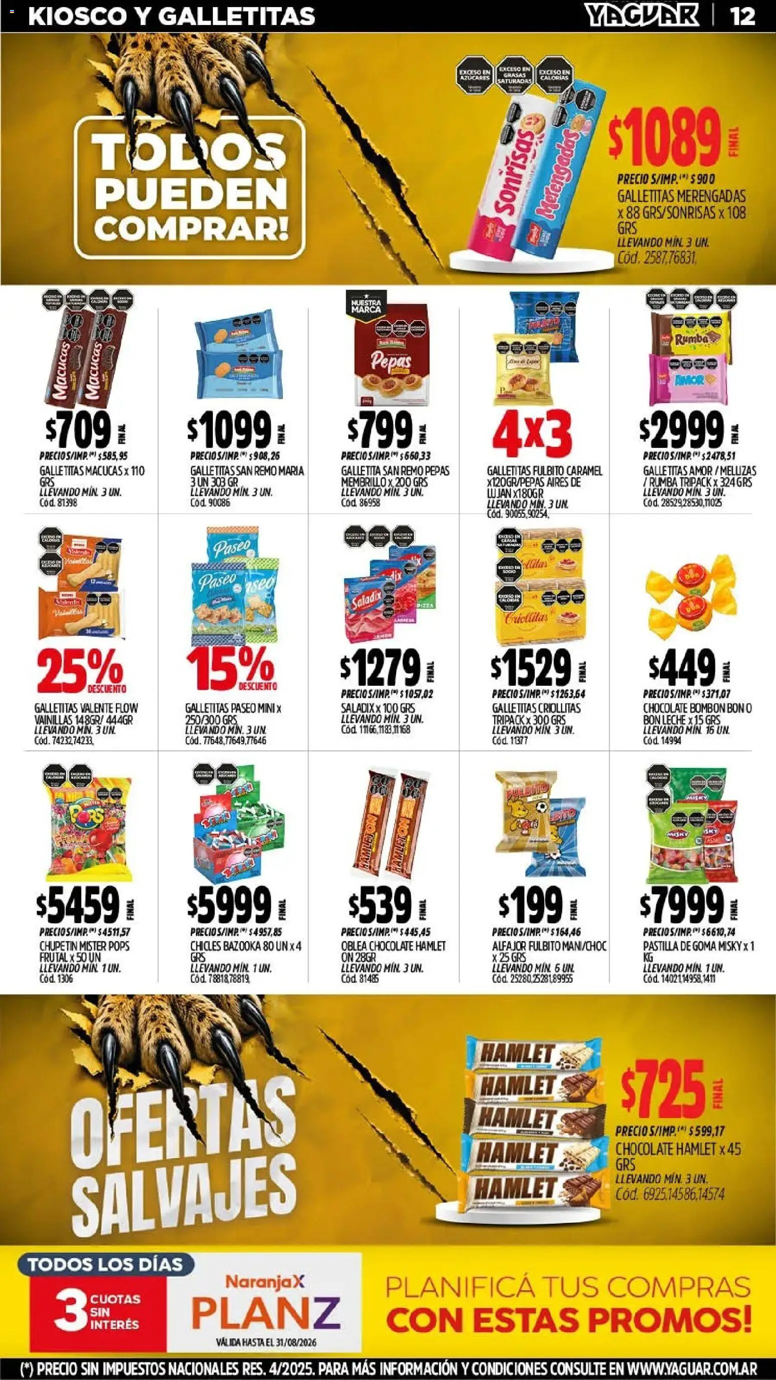 Yaguar - Oferta Semanal General Roca │ válido desde el 03/08/2026 | Página: 14 | Productos: Chicles, Leche, Chocolate, Alfajor