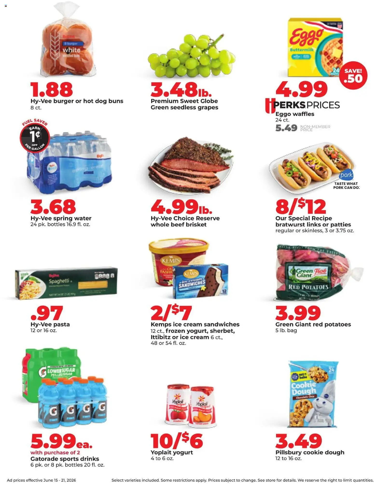 HyVee Weekly Ad - valid from 15.06.2026 | Page: 2 | Products: Pork, Pasta, Cream, Bag
