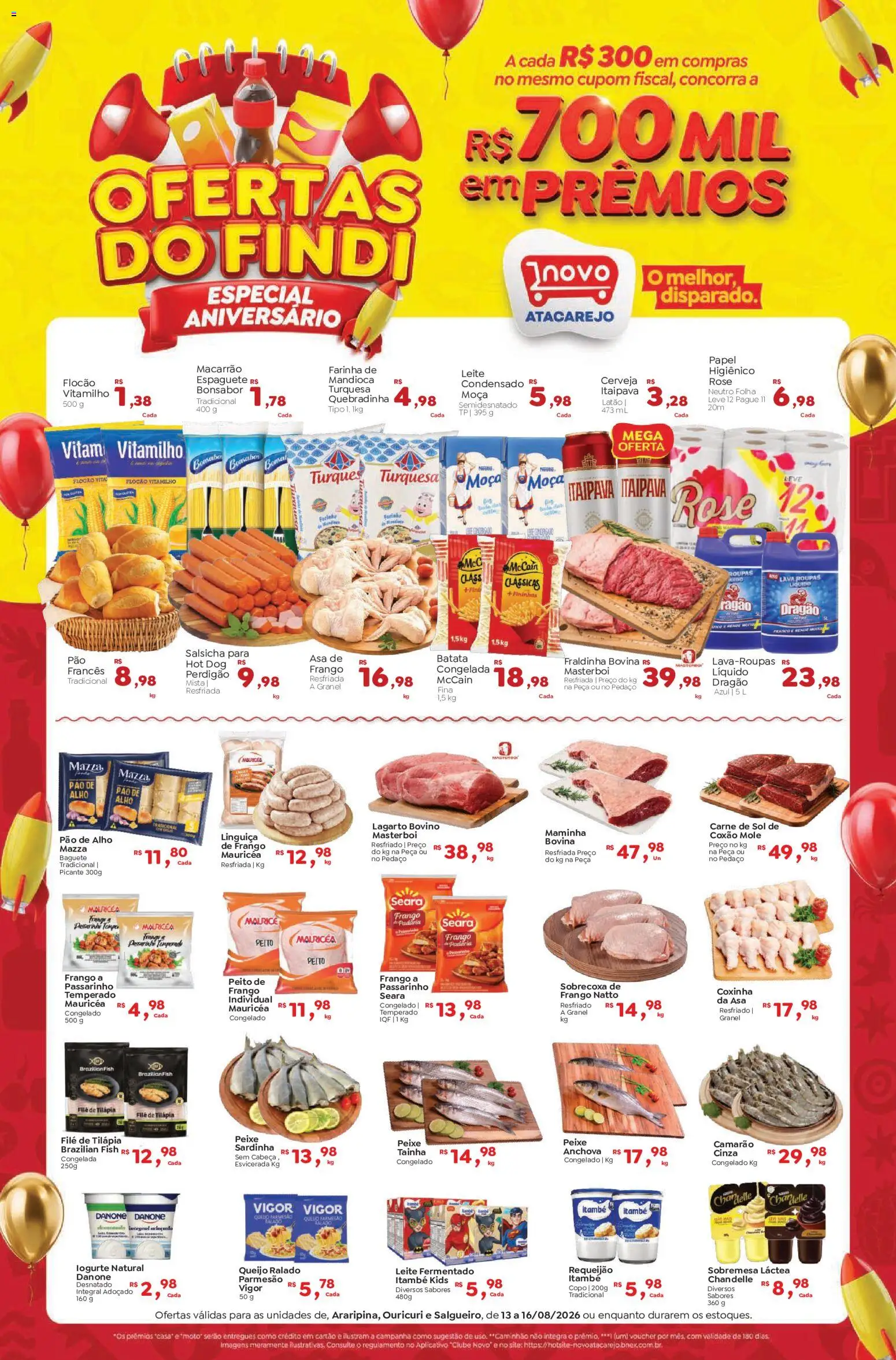 Novo Atacarejo Folheto - válido de 13/08/2026 | Página: 1 | Produtos: Alho, Salsicha, Maminha, Anchova