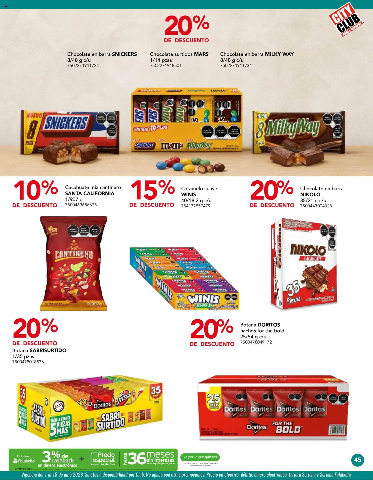 Nuevas ofertas de City Club válidas en toda la República Mexicana desde el 01/07/2026. ¡Encuentra las mejores ofertas en City Club catálogo! | Página: 45 | Productos: Cacahuate, Chocolate, Barra