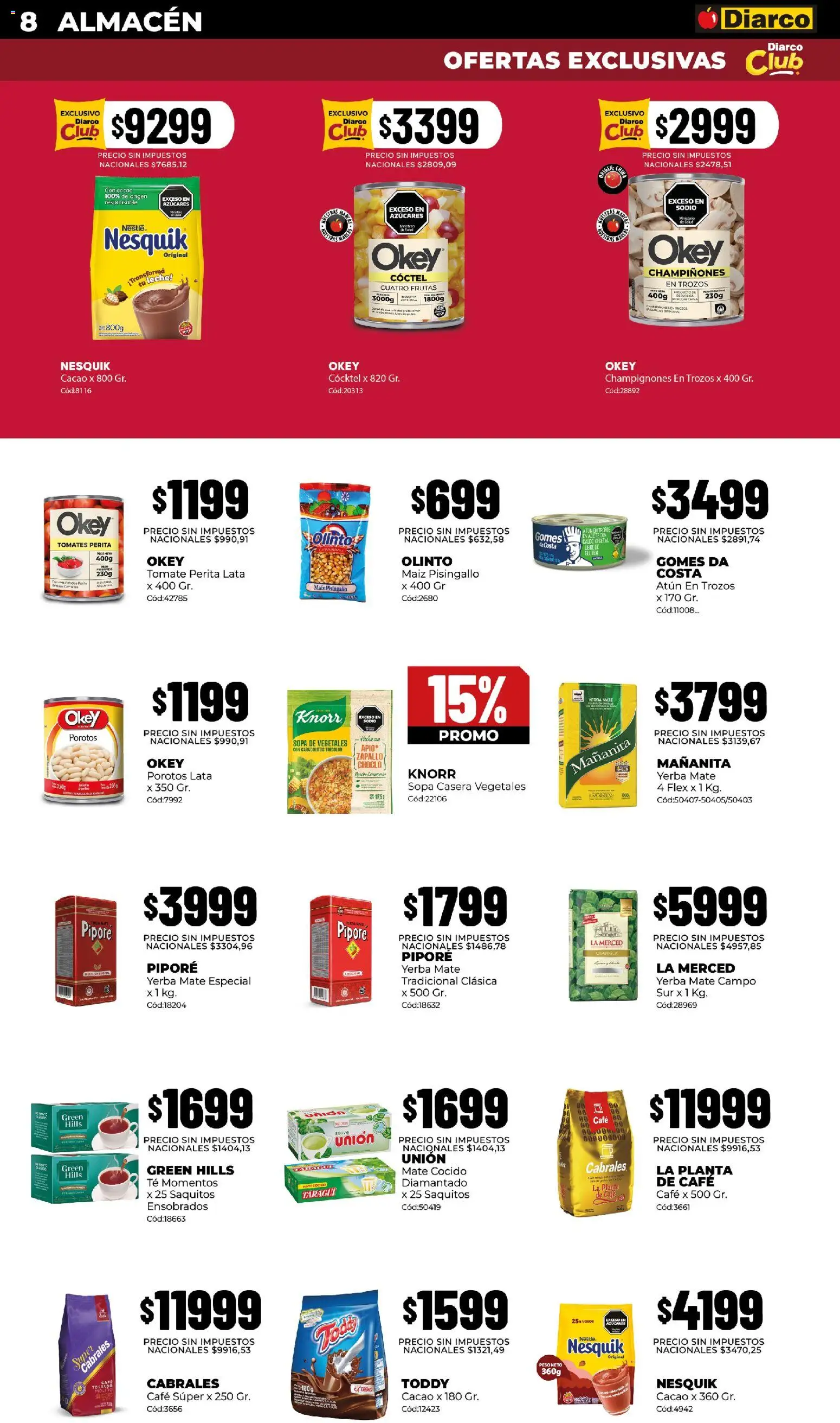 Diarco - Ofertas en Sur (Pueblo) │ válido desde el 14/09/2026 | Página: 8 | Productos: Porotos, Sopa, Tomates, Mate cocido