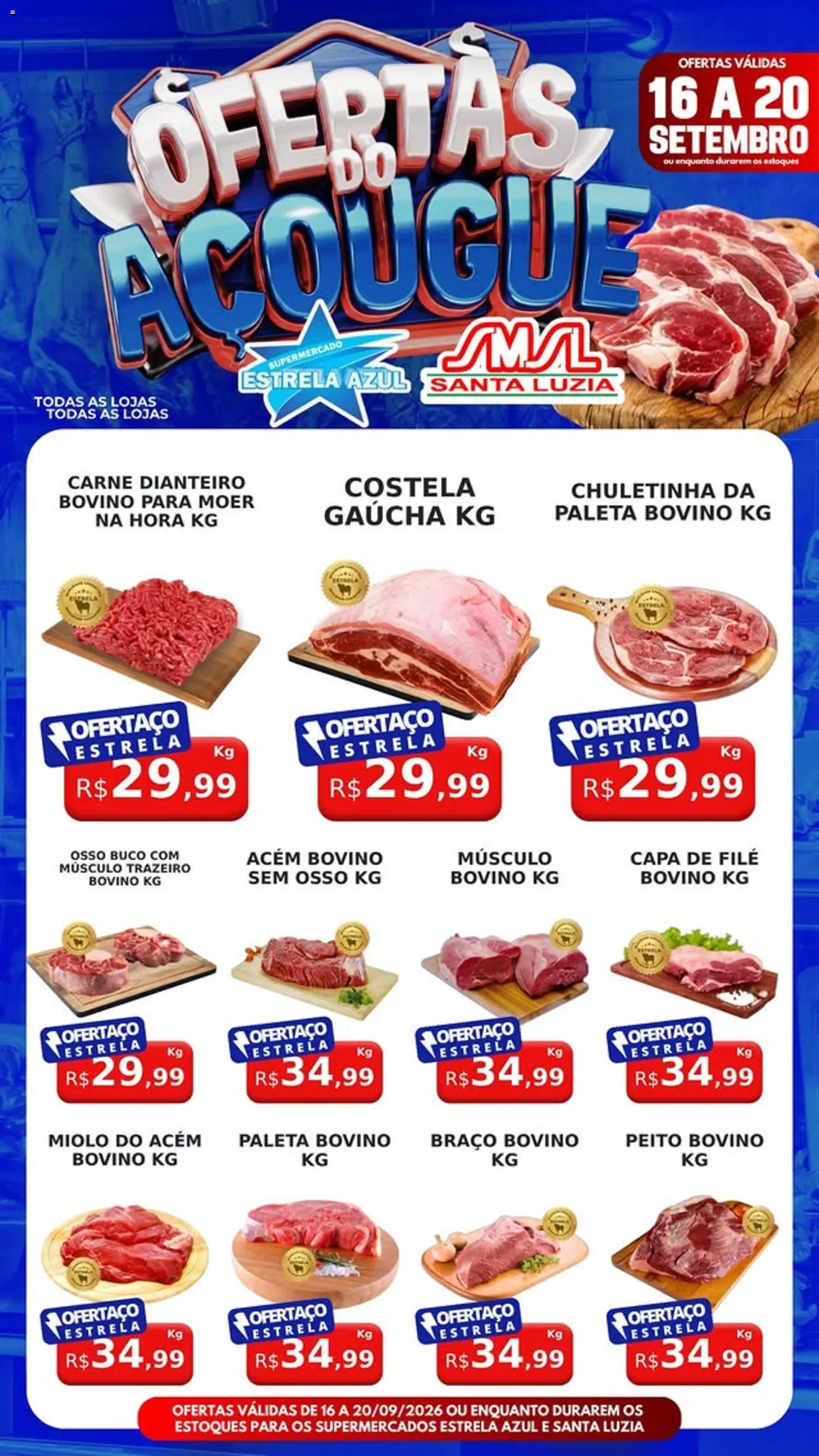 Estrela Azul Folheto - válido de 16/09/2026 | Página: 1 | Produtos: Músculo bovino, Acém, Carne