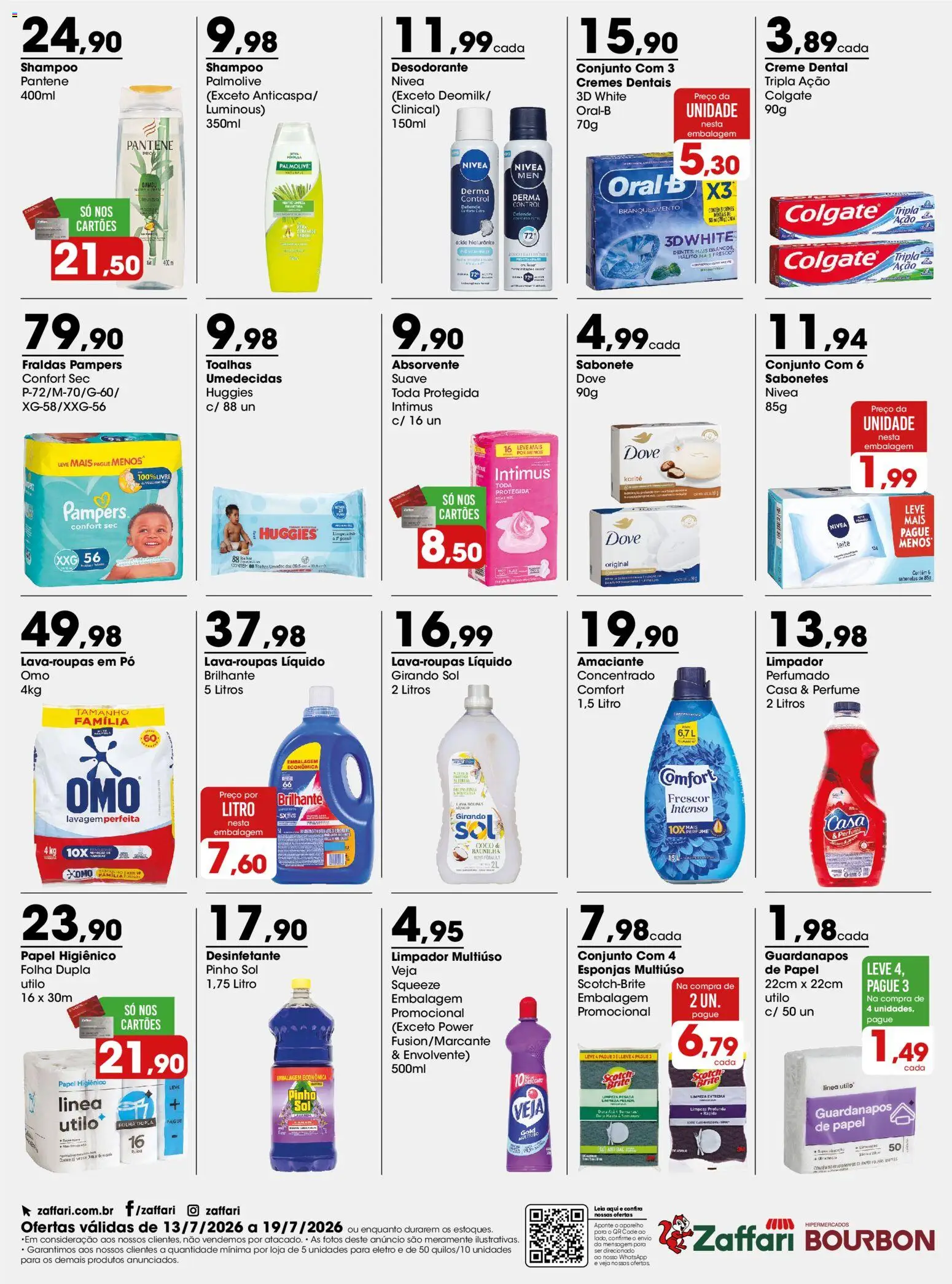Zaffari Folheto - válido de 13/07/2026 | Página: 4 | Produtos: Pó, Limpador multiuso, Sabonete, Absorvente