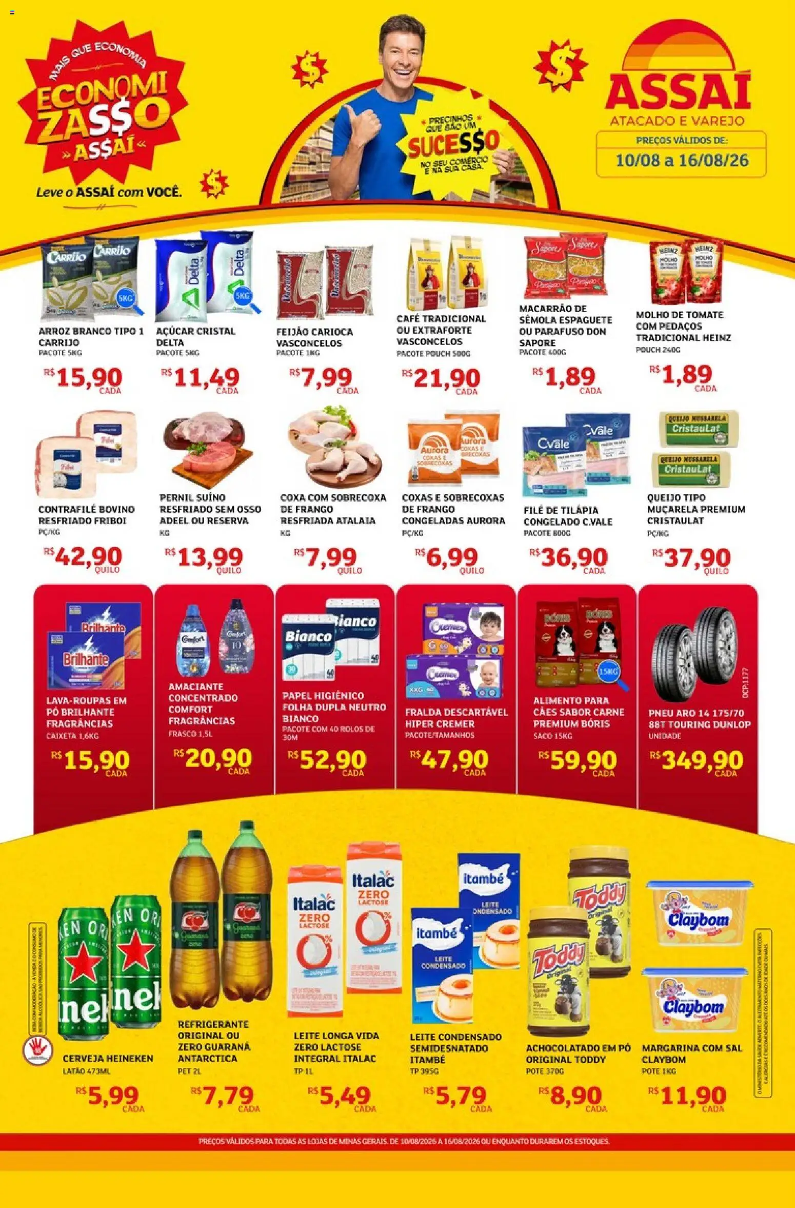 Assaí Atacadista Folheto - válido de 10/08/2026 | Página: 1 | Produtos: Espaguete, Cerveja Heineken, Carne, Papel higiênico