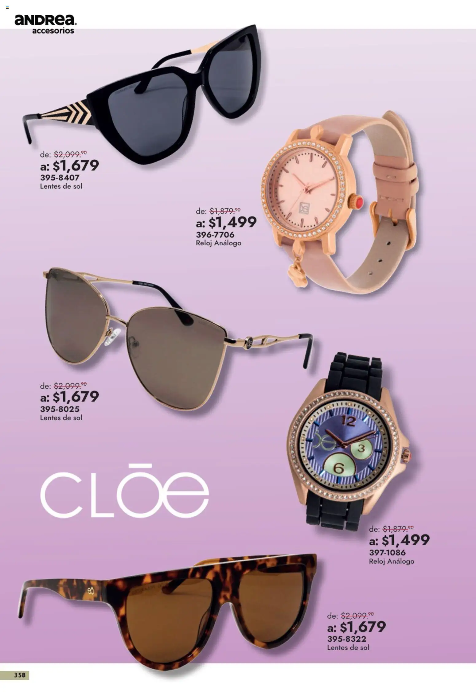 Nuevas ofertas de Andrea válidas en toda la República Mexicana desde el 13/09/2026. ¡Encuentra las mejores ofertas en Andrea catálogo Outlet! | Página: 358 | Productos: Lentes, Lentes de sol, Reloj