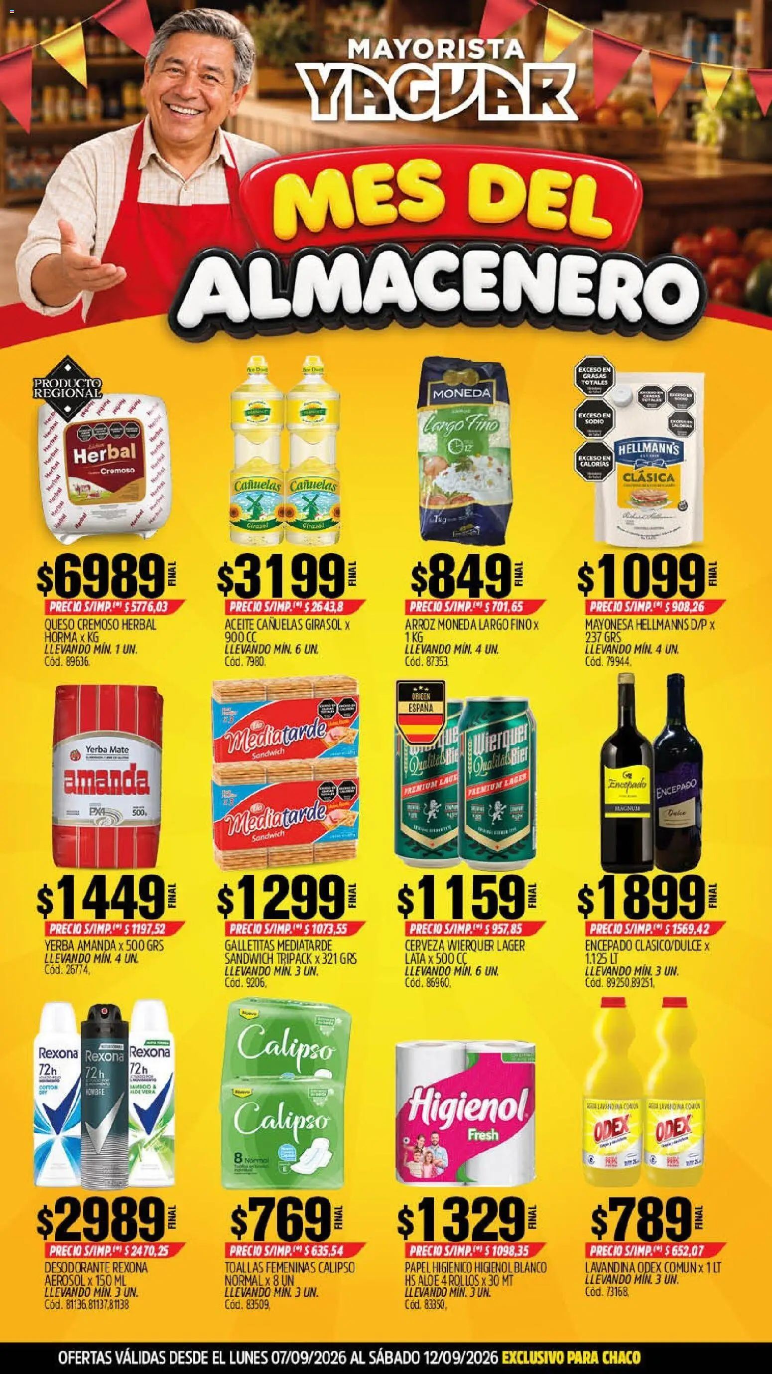 Yaguar - Oferta Semanal Chaco │ válido desde el 07/09/2026 | Página: 1 | Productos: Papel higiénico, Mate, Yerba, Aceite