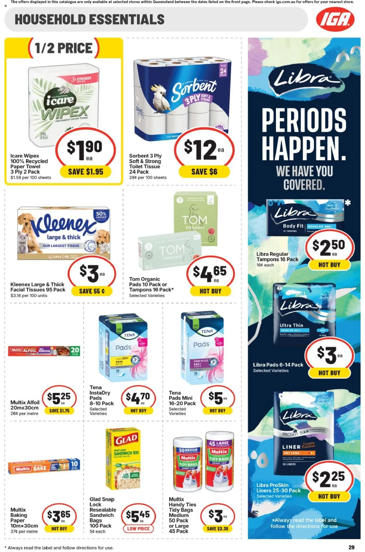 IGA catalogue - valid from 01/07/2026 | Page: 29 | Products: Toilet, Household, Tampons, Tissues