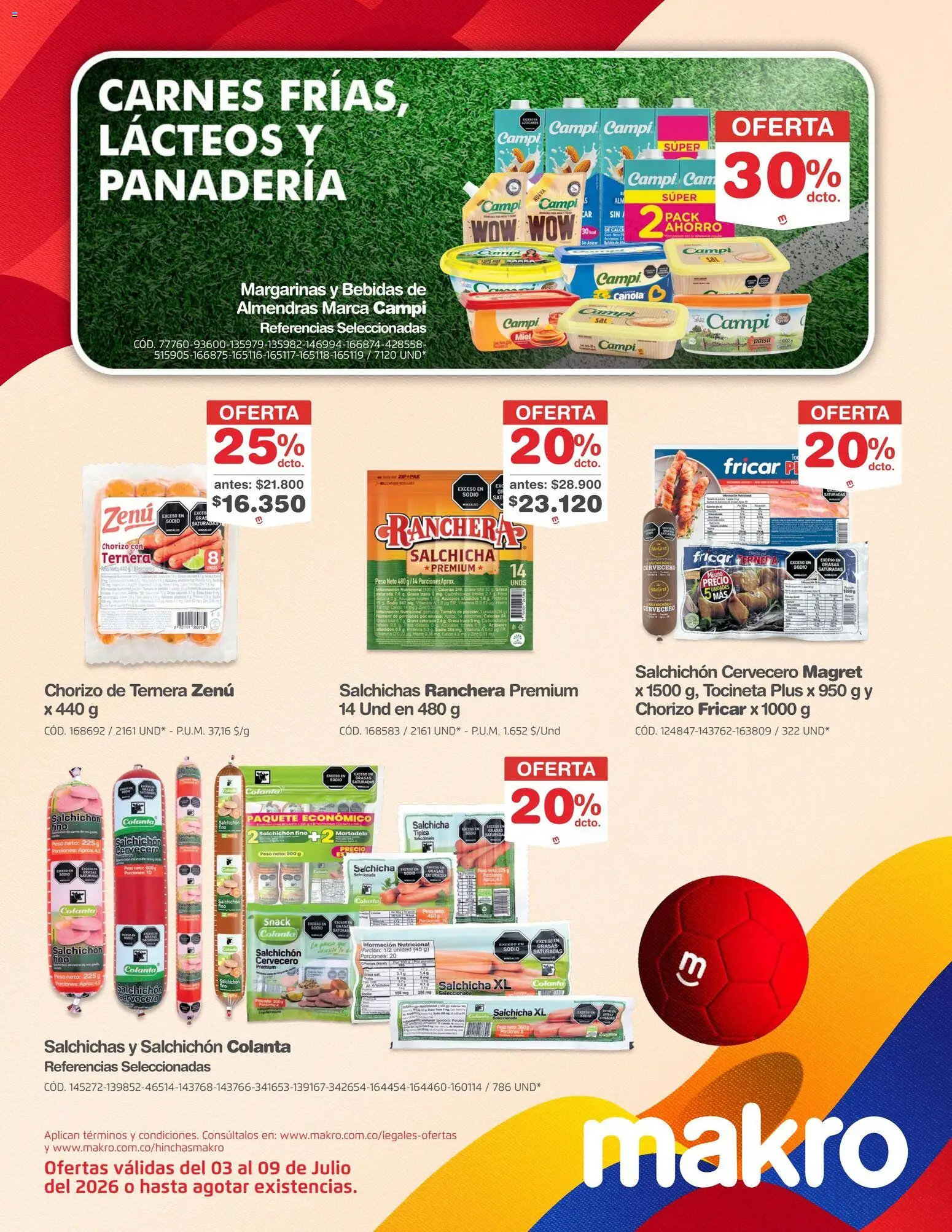Makro revista - valida desde el 03/07/2026 | Página: 8 | Productos: Almendras, Panadería, Chorizo, Mortadela