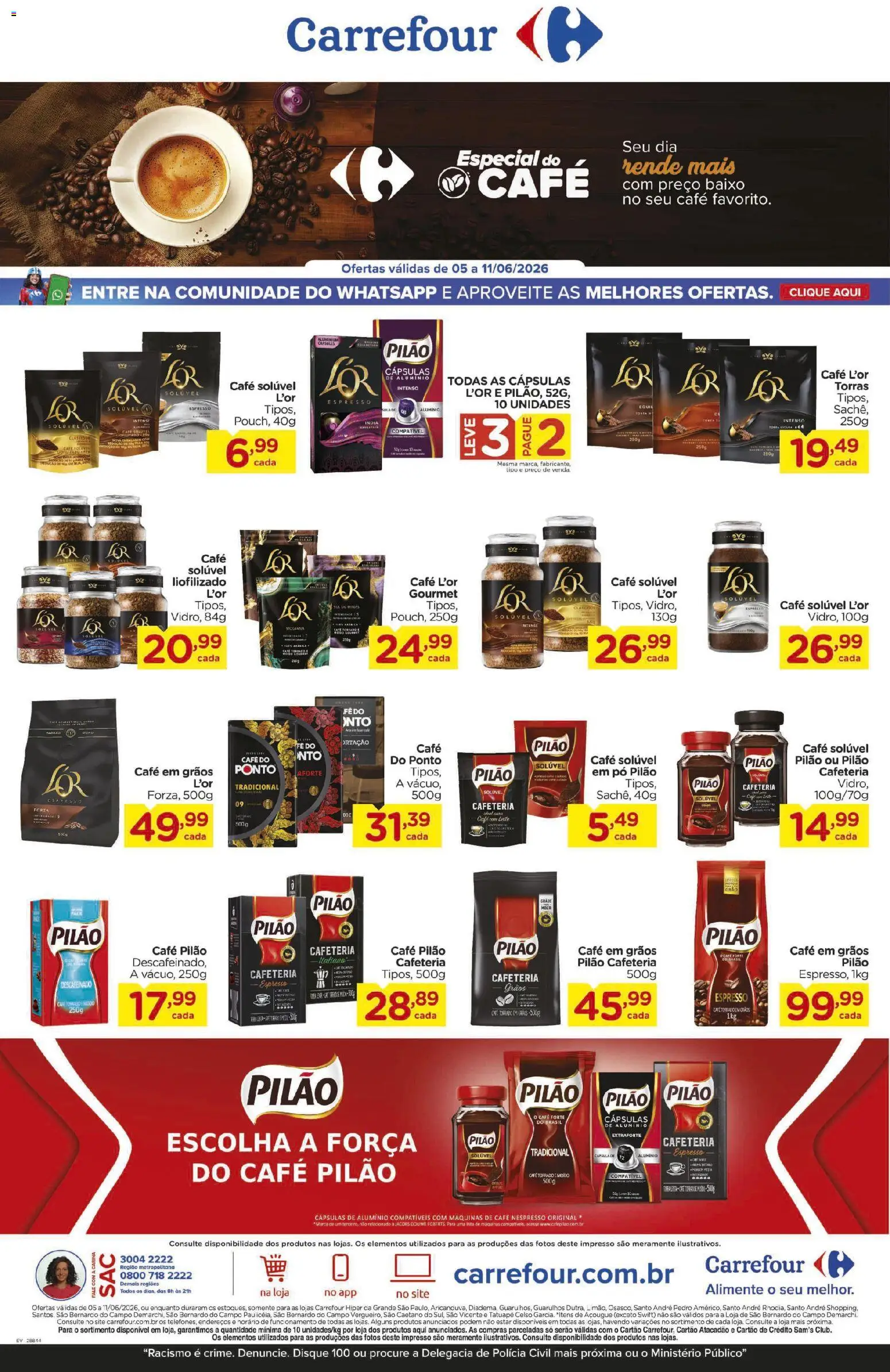 Carrefour Folheto - válido de 05.06.2026 | Página: 1 | Produtos: Leite, Café, Baixo, Café solúvel