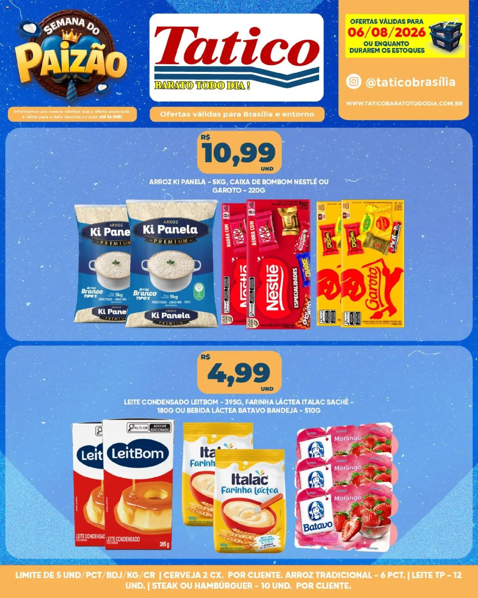 Tatico Folheto - válido de 06/08/2026 | Página: 5 | Produtos: Leite, Hambúrguer, Bandeja, Açúcar