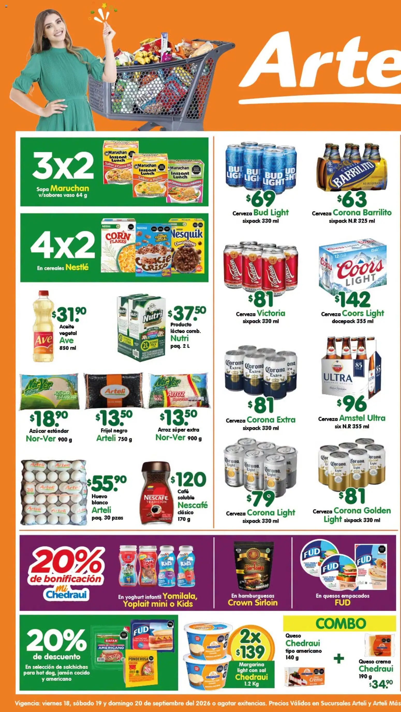 Nuevas ofertas de Arteli válidas en toda la República Mexicana desde el 18/09/2026. ¡Encuentra las mejores ofertas en Arteli folleto Tuxpan! | Página: 1 | Productos: Azúcar, Sal, Cerveza Corona, Carne