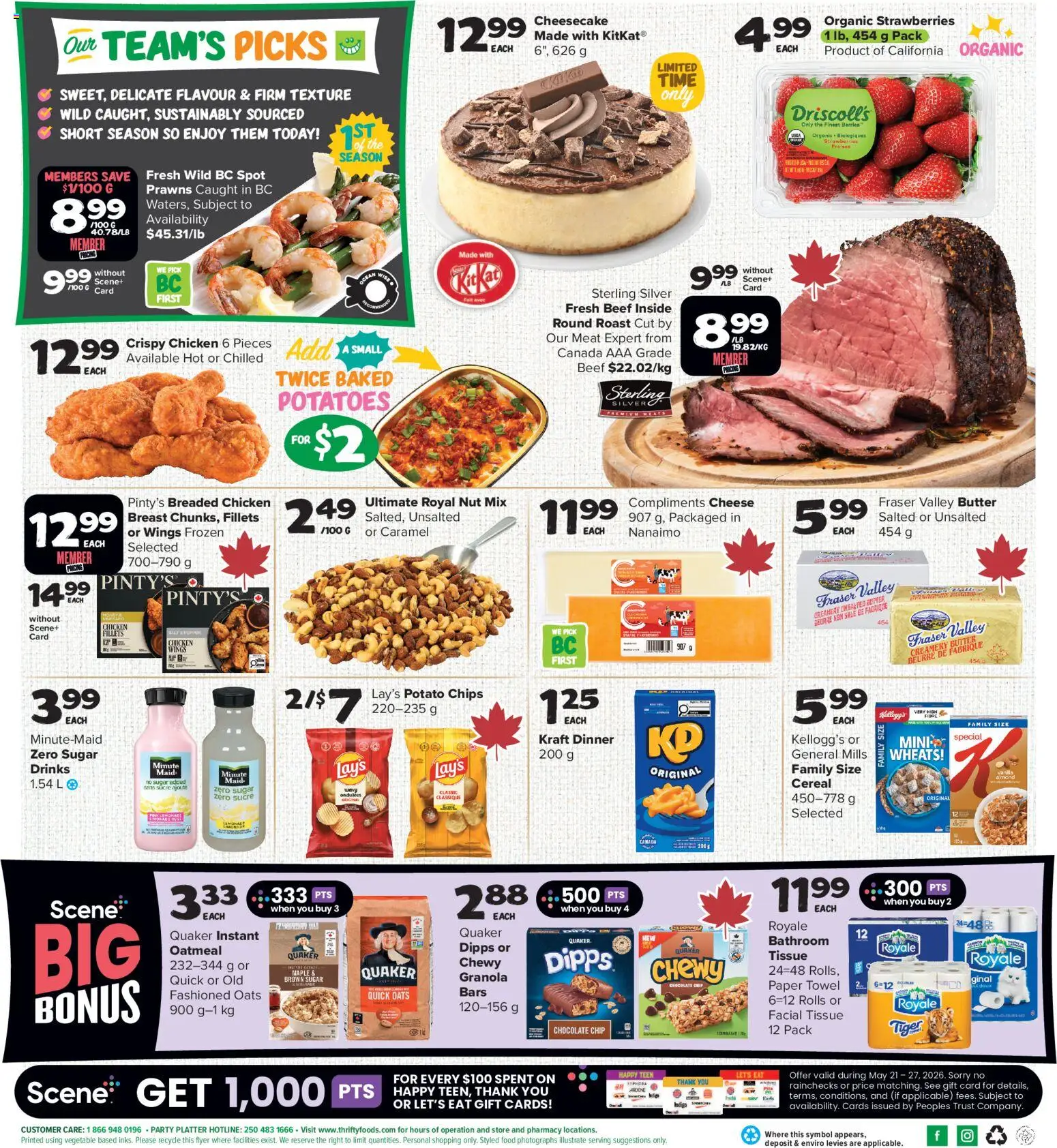 Thrifty Foods flyer valid from 21.05.2026 | Page: 2 | Products: Chips, Butter, Chocolate, Chicken