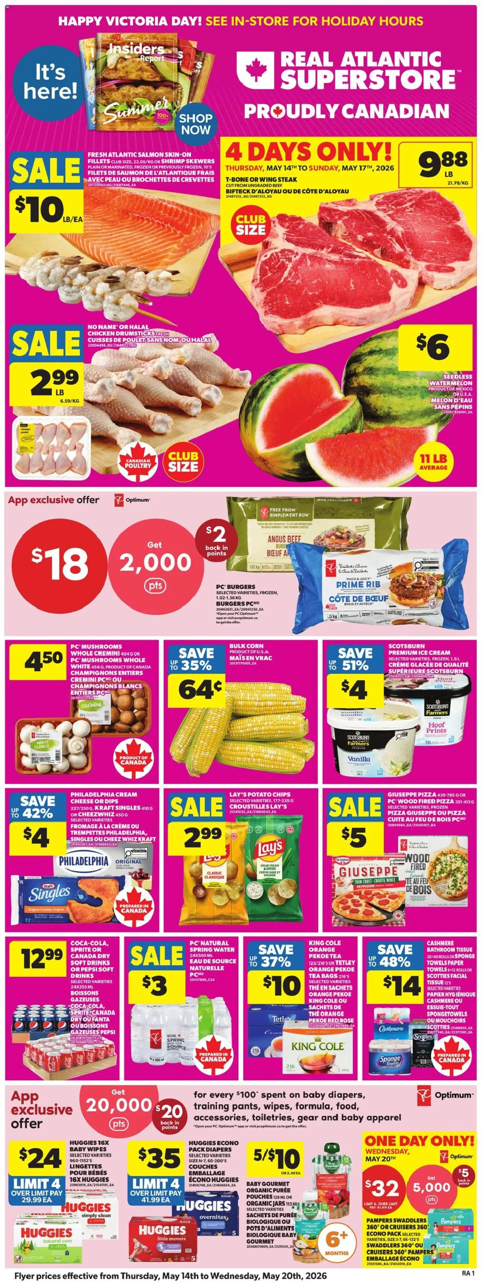 Atlantic Superstore flyer valid from 14.05.2026 | Page: 3 | Products: Chips, Ice cream, Sponge, Pizza