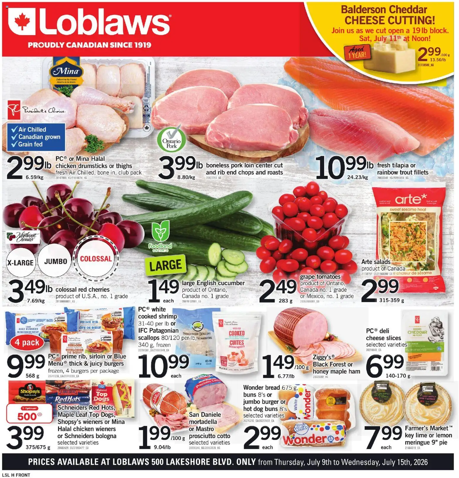Loblaws flyer valid from Jul 9, 2026 | Page: 1 | Products: Beef, Cheese, Bread, Pork