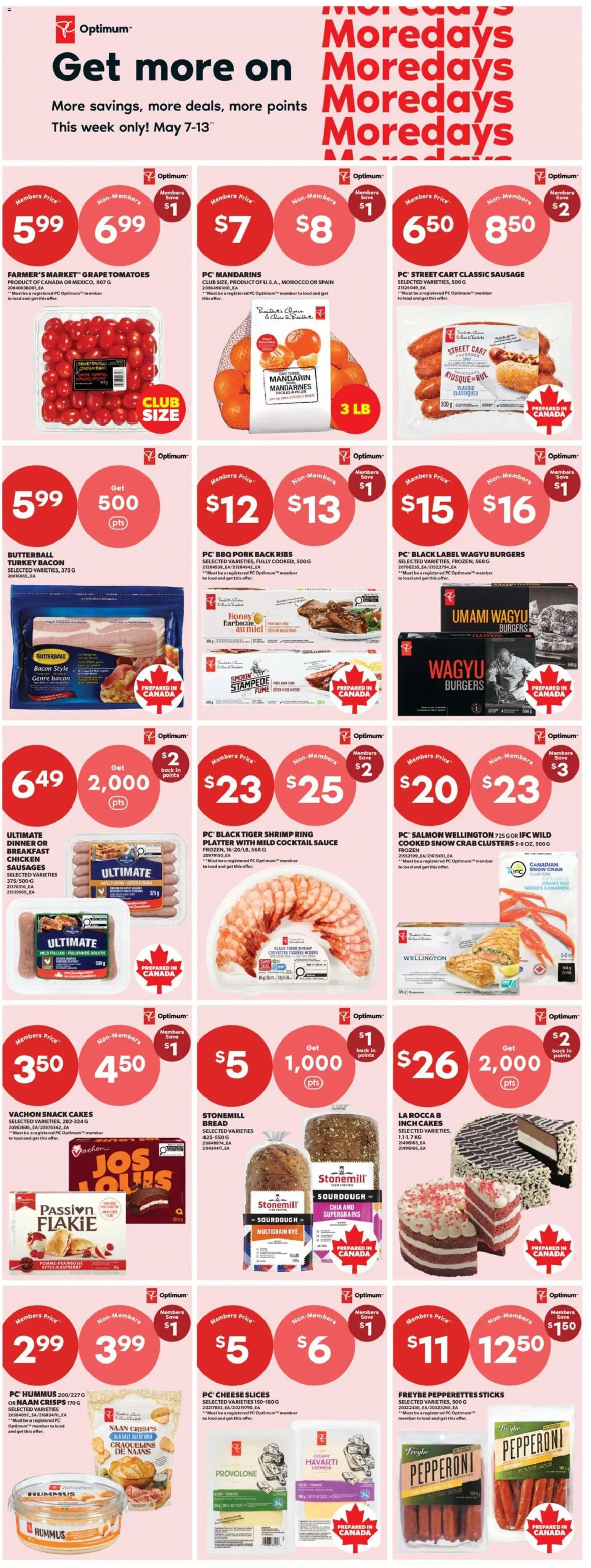 Real Canadian Superstore flyer valid from 07.05.2026 | Page: 13 | Products: Cheese, Bread, Pork, Tomatoes
