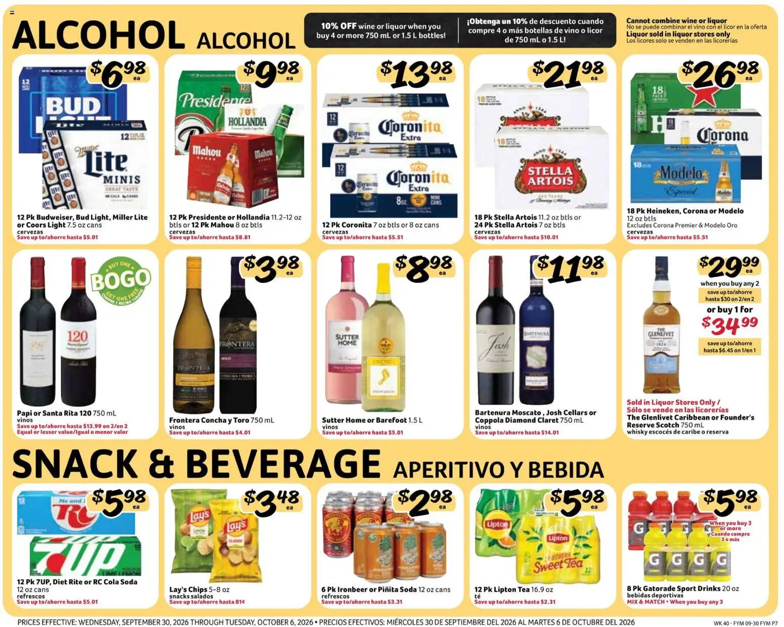 Fresco y Más Weekly Ad - valid from 09/30/2026 | Page: 7 | Products: Wine, Tea, Alcohol, Chips