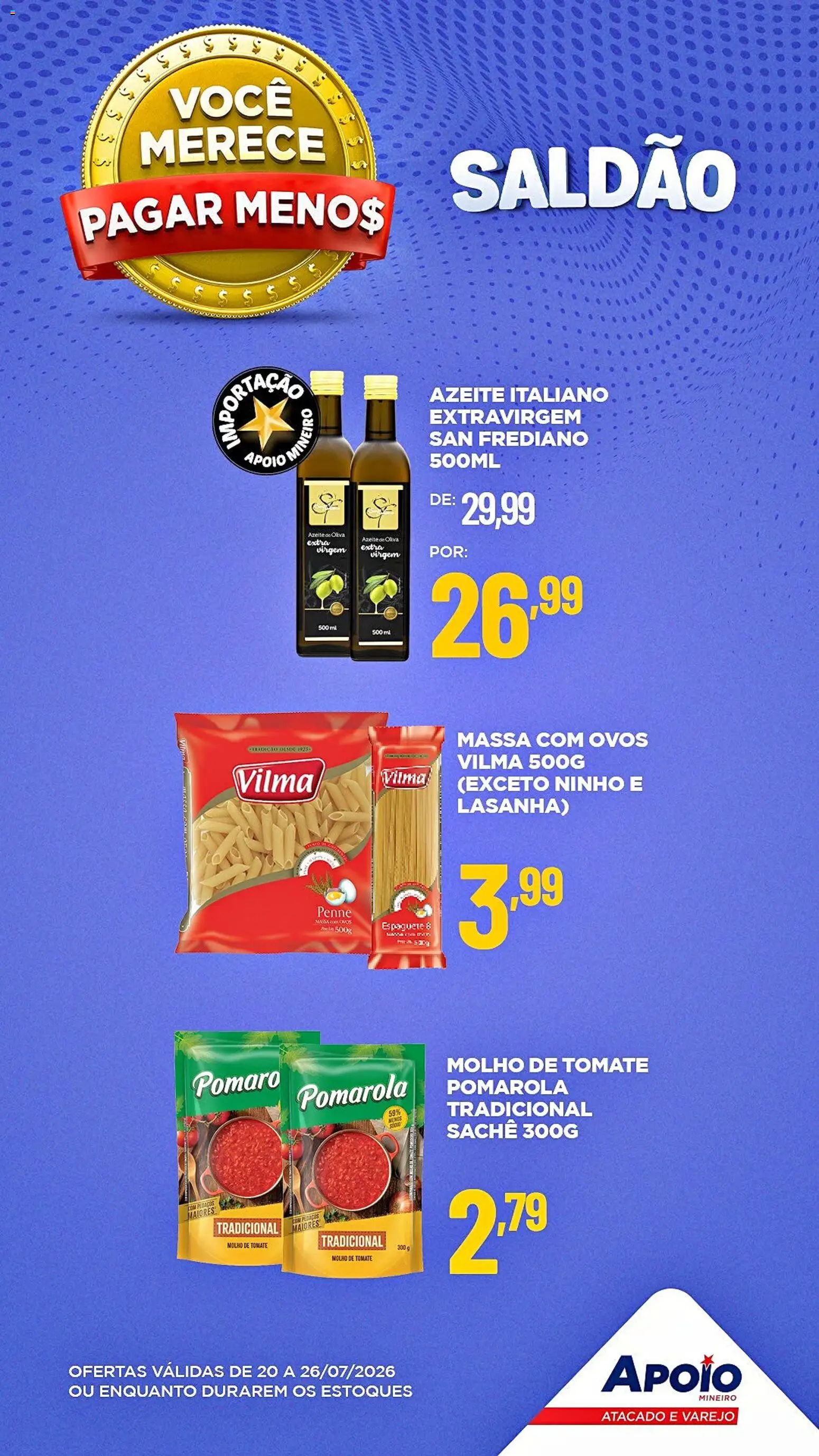 Apoio Mineiro Folheto - válido de 20/07/2026 | Página: 1 | Produtos: Espaguete, Molho de tomate, Ovos, Lasanha