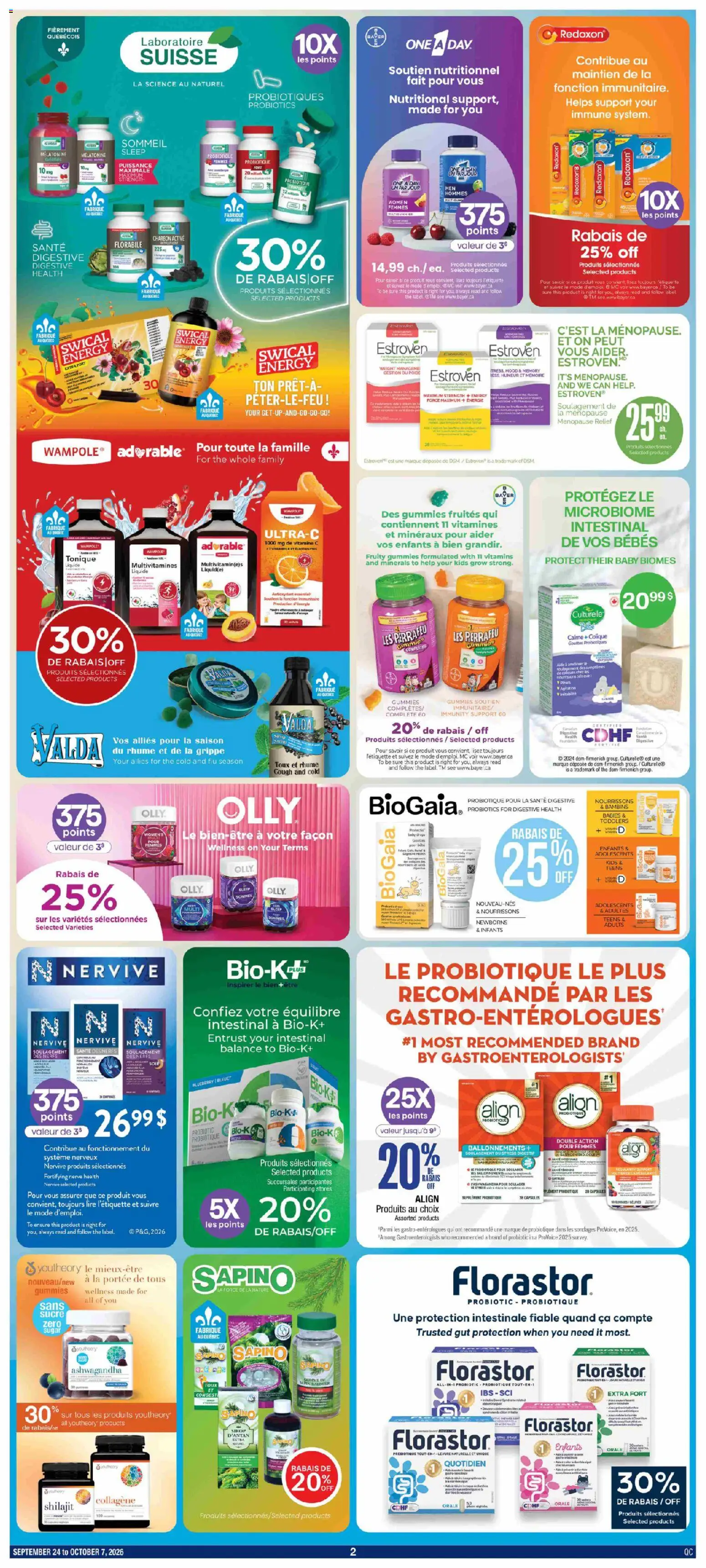 Jean Coutu flyer valid from Sep 24, 2026 | Page: 2 | Products: Sugar, Ashwagandha, Probiotics, Capsules