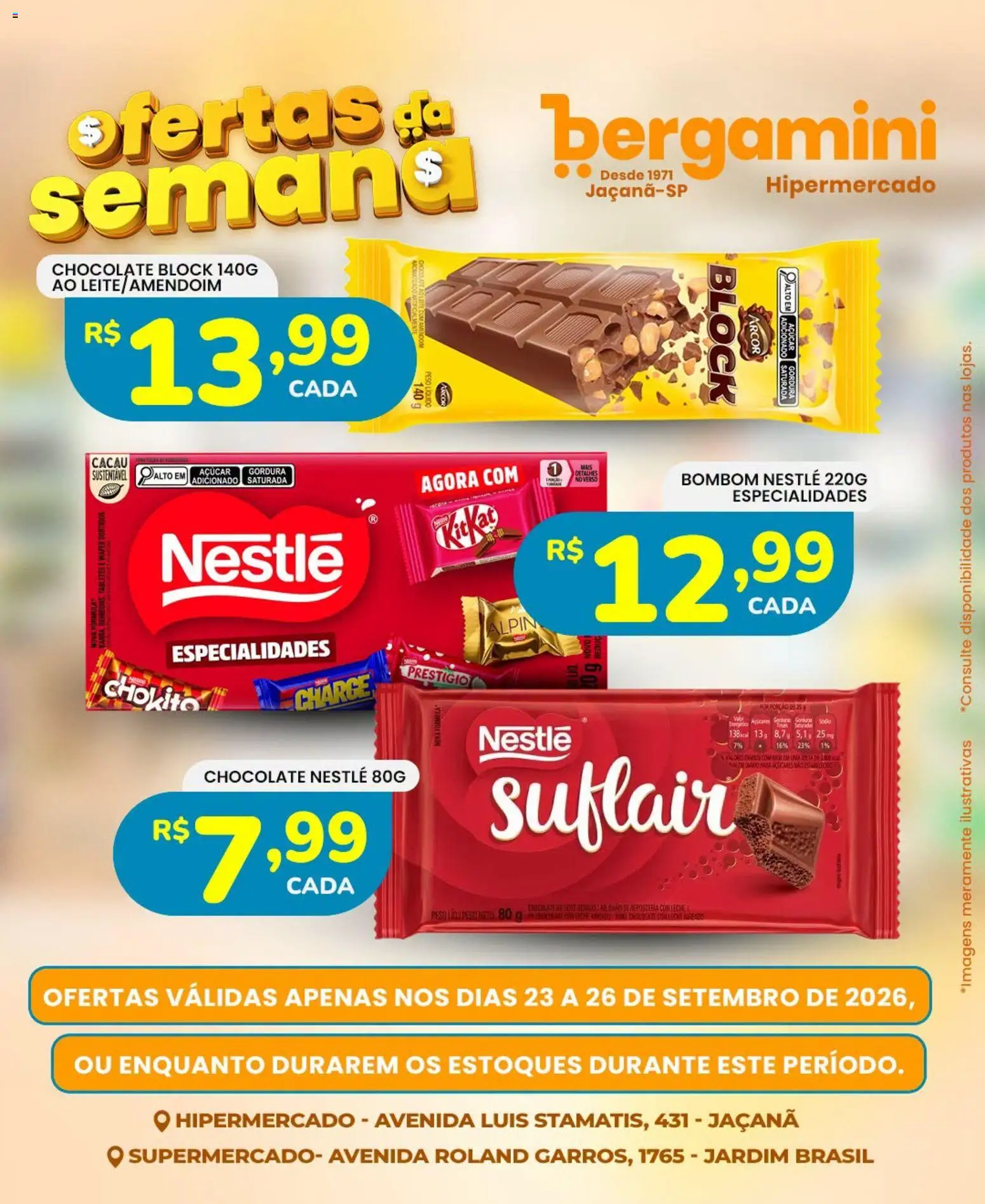 Supermercado Bergamini Folheto - válido de 23/09/2026 | Página: 13 | Produtos: Especialidades, Leite, Açúcar, Bombom