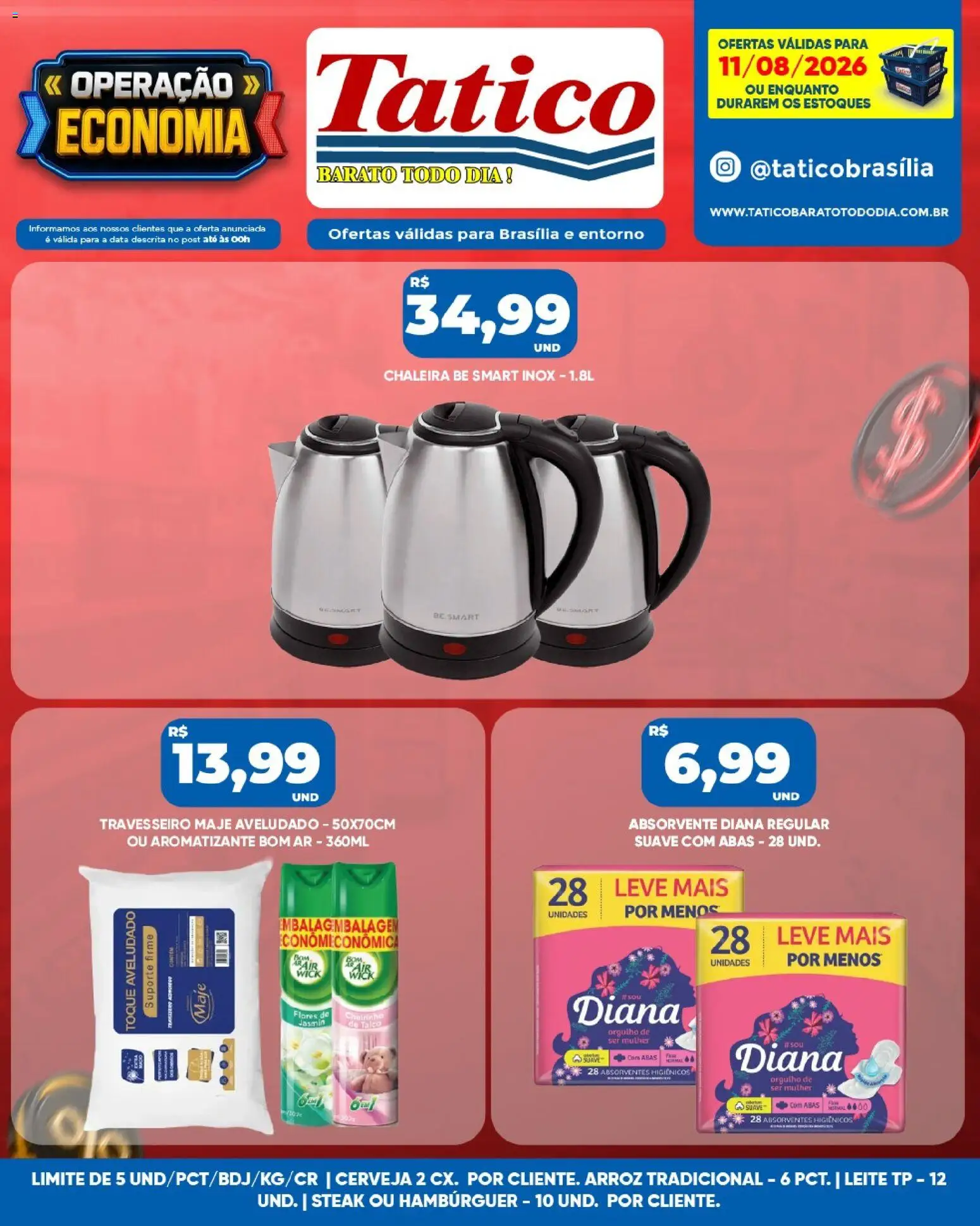 Tatico Folheto - válido de 11/08/2026 | Página: 12 | Produtos: Chaleira, Steak, Arroz, Hambúrguer