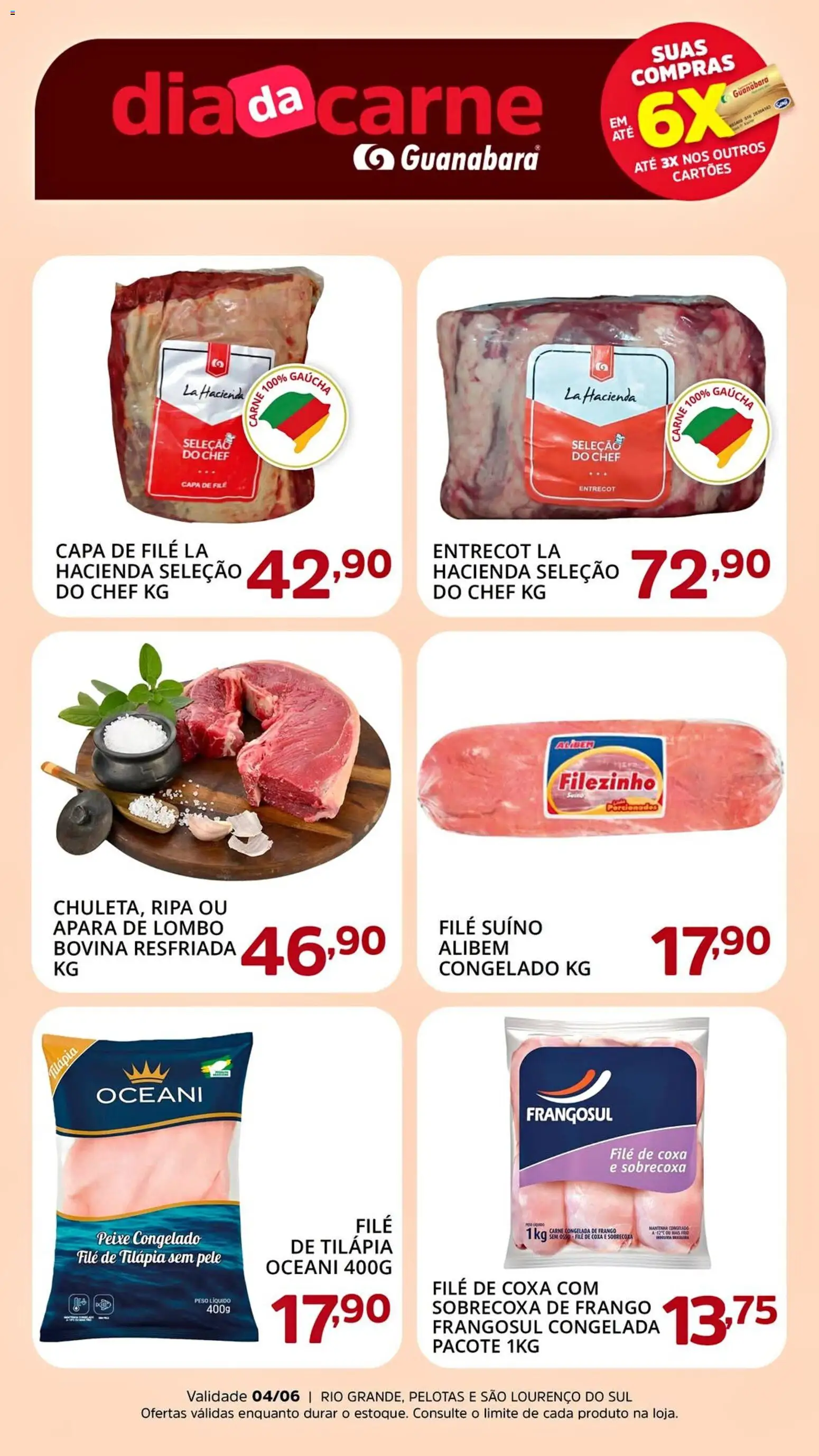 Supermercado Guanabara Folheto - válido de 04.06.2026 | Página: 1 | Produtos: Lombo, Peixe, Carne, Filé de tilápia
