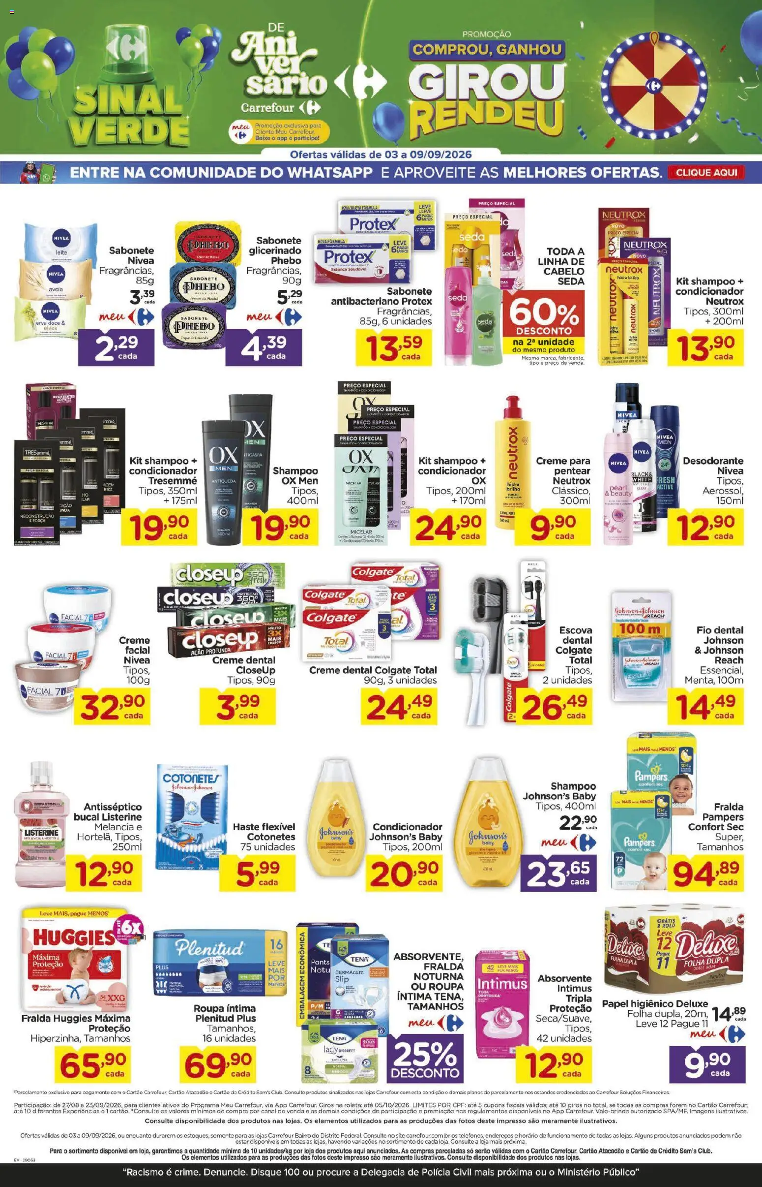Carrefour Bairro Folheto - válido de 03/09/2026 | Página: 12 | Produtos: Creme dental colgate total, Desodorante, Leite, Doce