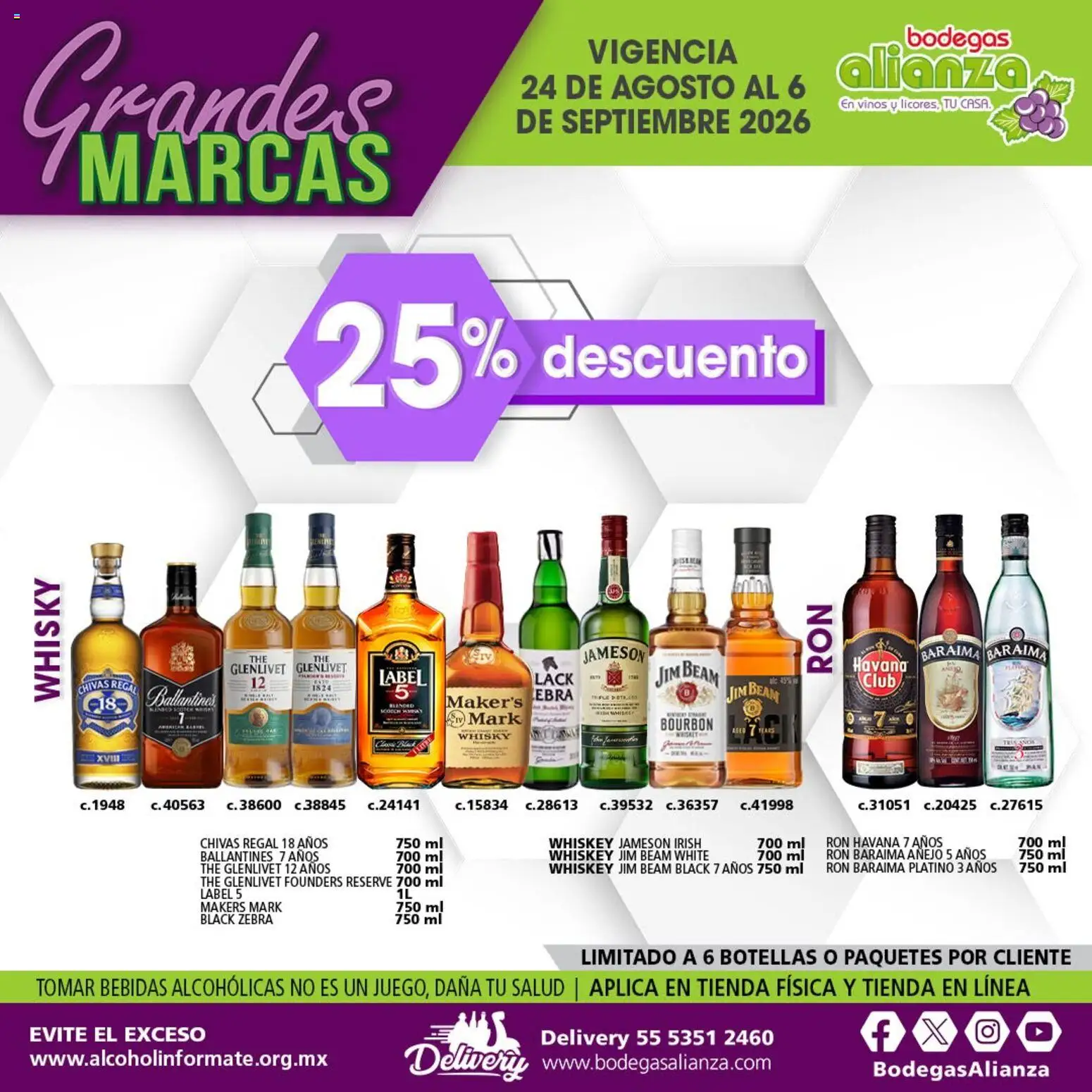 Nuevas ofertas de Bodegas Alianza válidas en toda la República Mexicana desde el 24/08/2026. ¡Encuentra las mejores ofertas en Bodegas Alianza catálogo Grandes Marcas! | Página: 7 | Productos: Ron, Jameson, Havana, Ron Havana