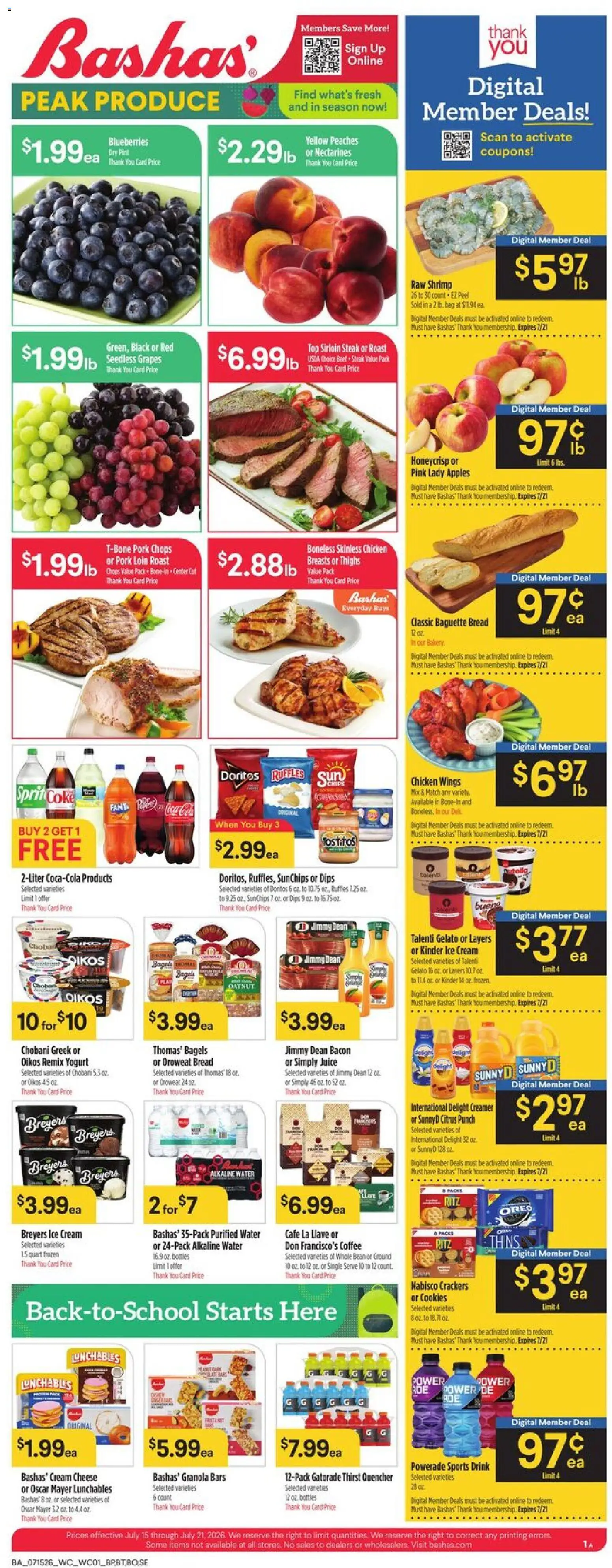 Basha's Weekly Ad - valid from 07/15/2026 | Page: 1 | Products: Coffee, Juice, Ice cream, Water