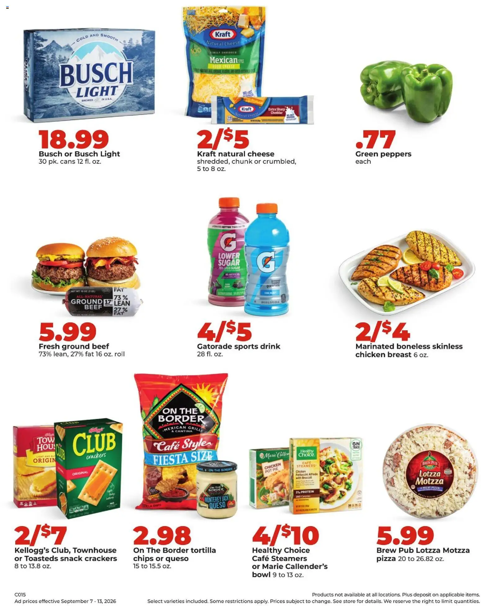 HyVee Weekly Ad - valid from 09/07/2026 | Page: 2 | Products: Crackers, Chicken, Pizza, Beef