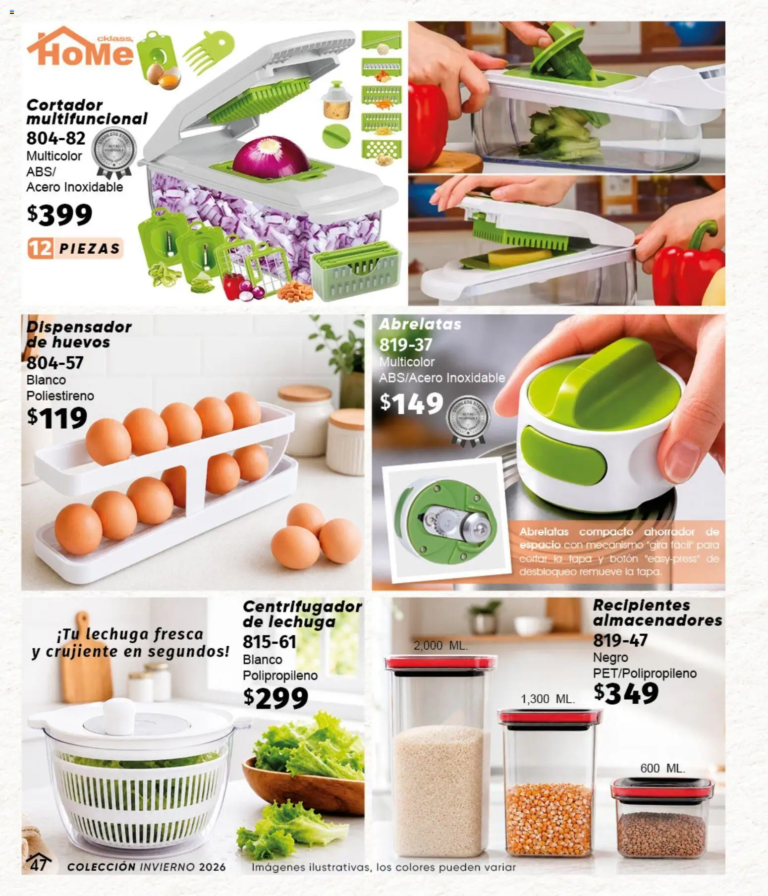 Nuevas ofertas de Cklass válidas en toda la República Mexicana desde el 11/09/2026. ¡Encuentra las mejores ofertas en Cklass catálogo Home Invierno! | Página: 48 | Productos: Lechuga, Huevos, Cortador