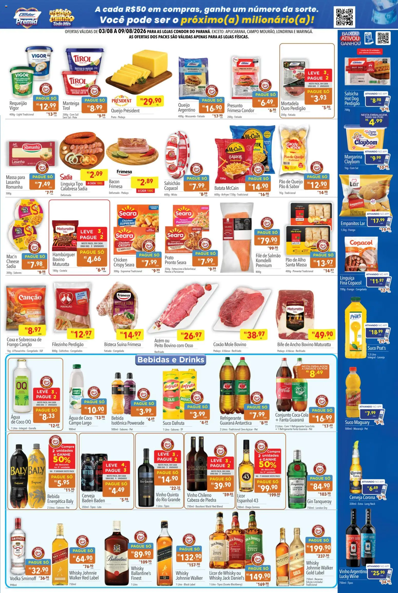 Supermercados Condor Folheto - válido de 03/08/2026 | Página: 3 | Produtos: Caju, Água de coco, Fanta, Pão de queijo